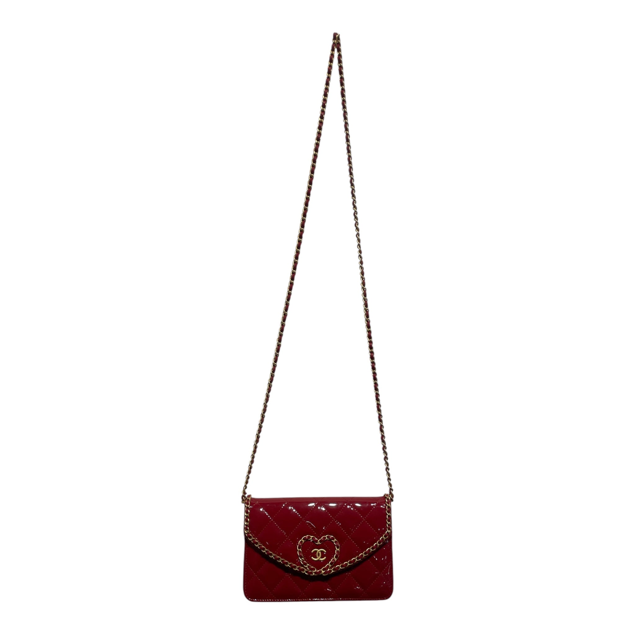 CHANEL/Cross Body Bag/Leather/RED/HEART CHAIN/GLD/PATENT view 1