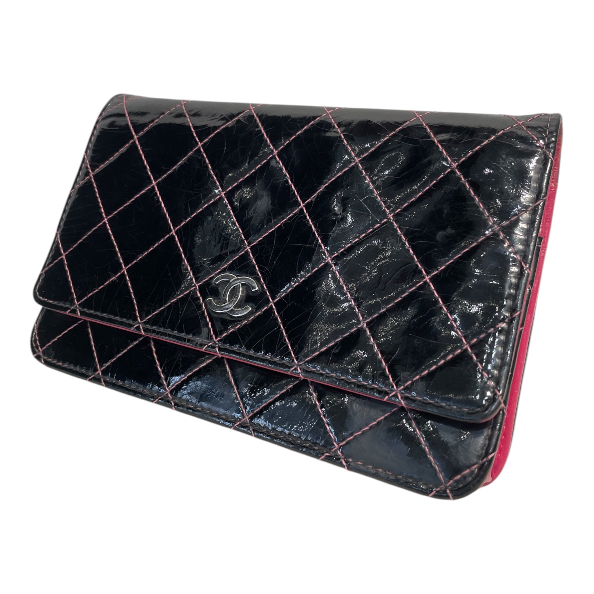 CHANEL/Cross Body Bag/Leather/BLK/Pink and Black Wallet on chain view 1
