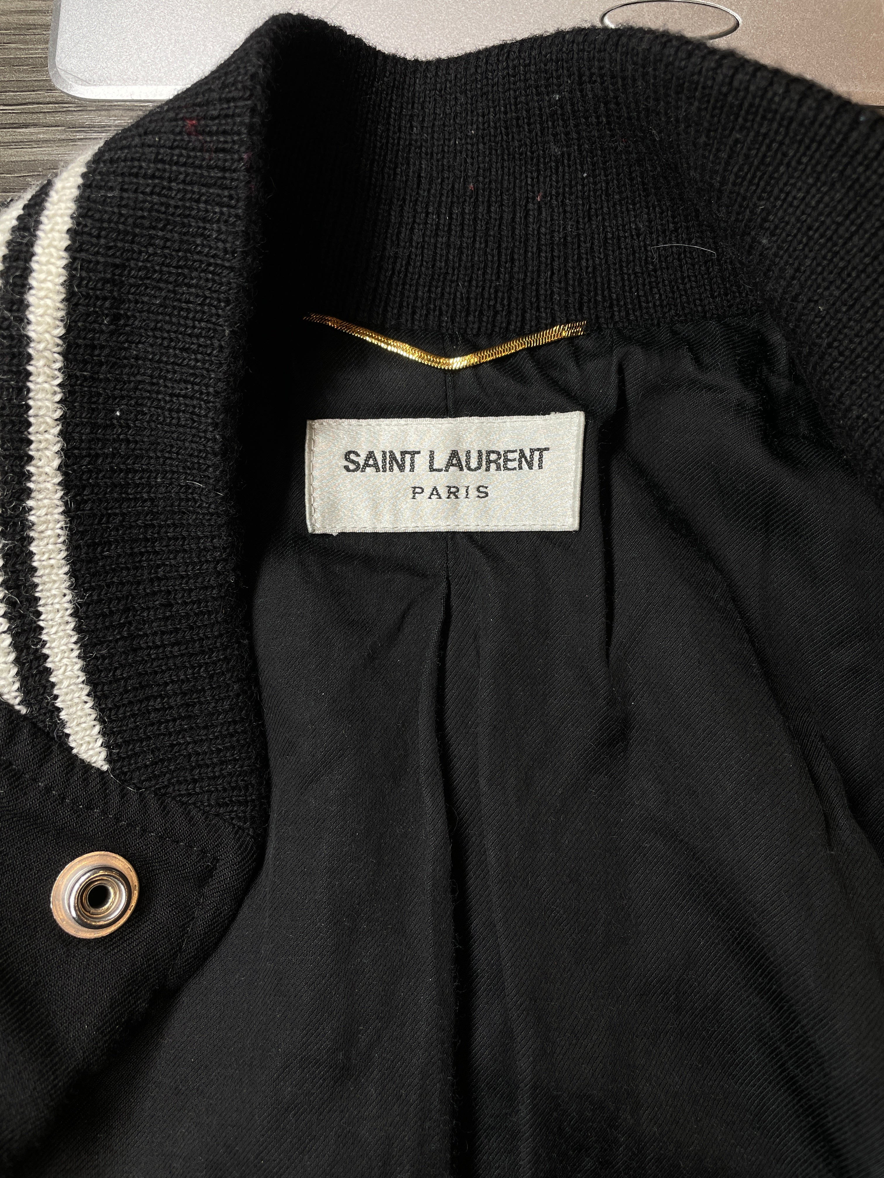 SAINT LAURENT/Baseball Jkt/34/Wool/BLK/TEDDY 2016 LIGHTWEIGHT view 3
