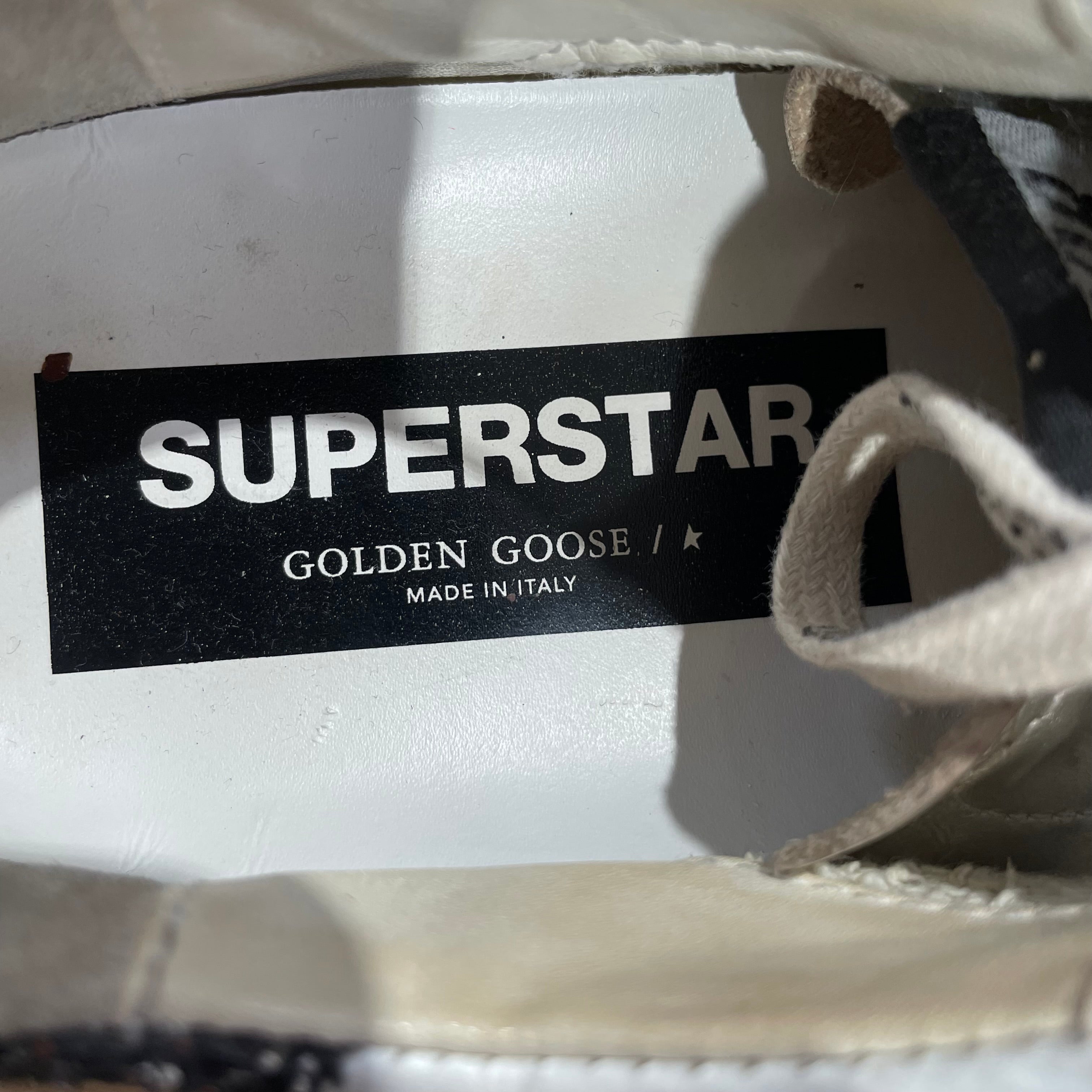 GOLDEN GOOSE/Low-Sneakers/US 7.5/Glitter/Leather/WHT/GoldenGoose SuperStar GltrHeel view 7