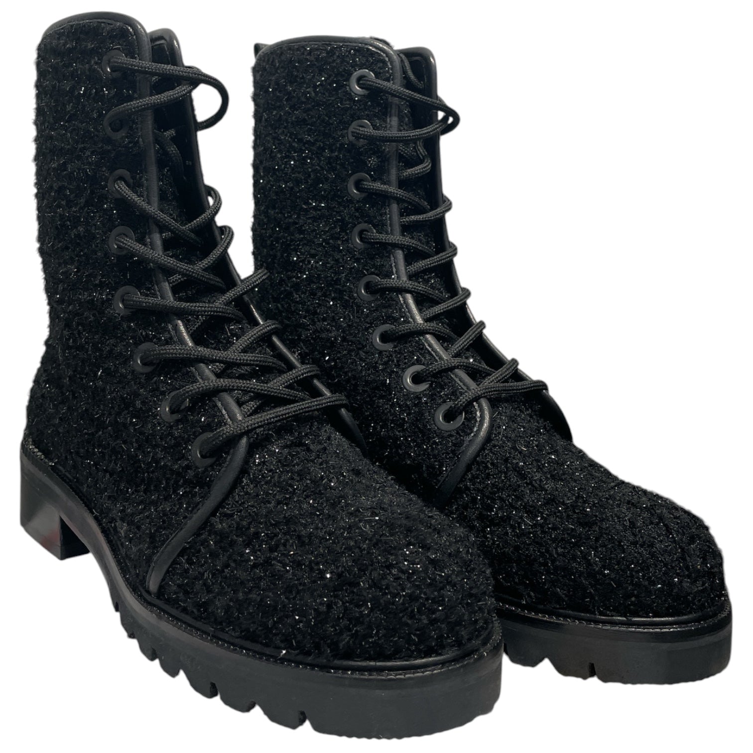 STUART WEITZMAN/Biker Boots/US 6.5/Leather/BLK/Sparkle Combat Boots view 1
