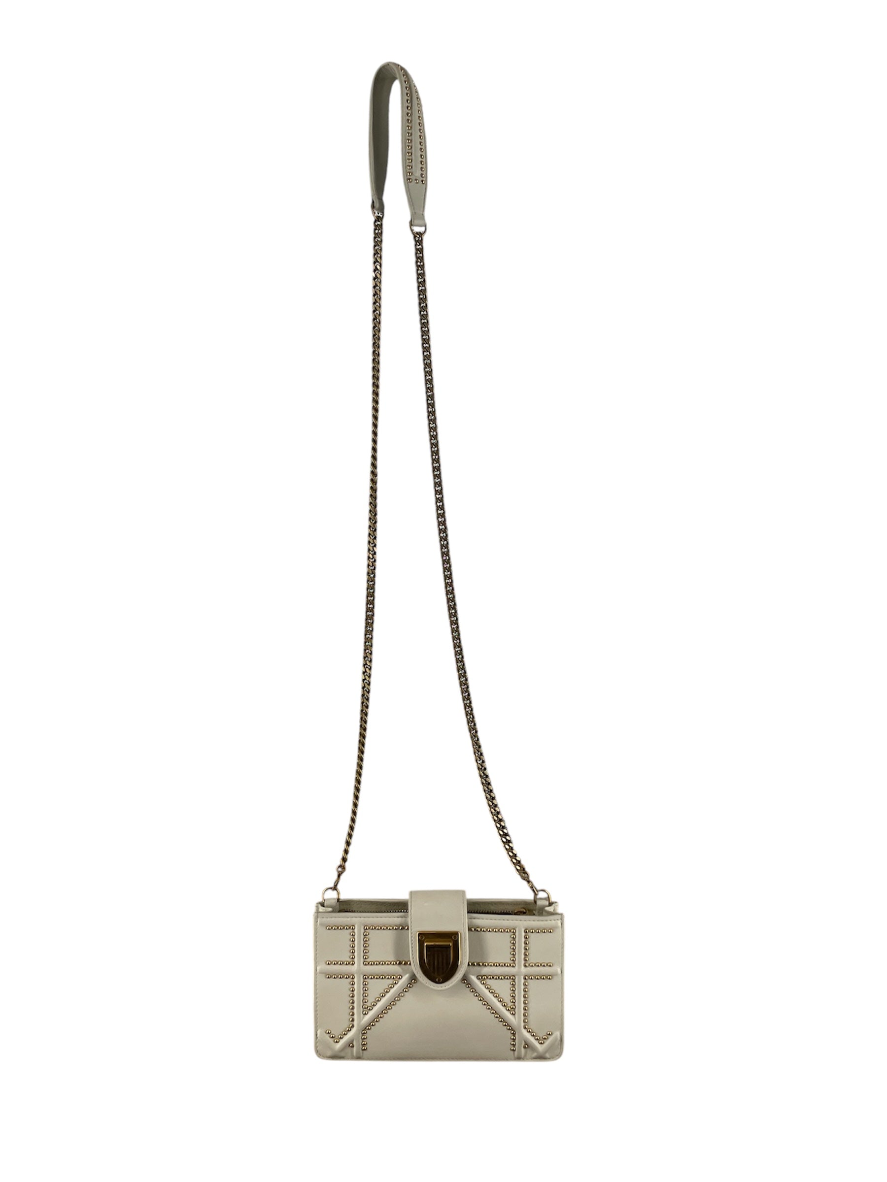 Christian Dior/Cross Body Bag/Leather/WHT/GOLD STUDS CROSSBODY view 1