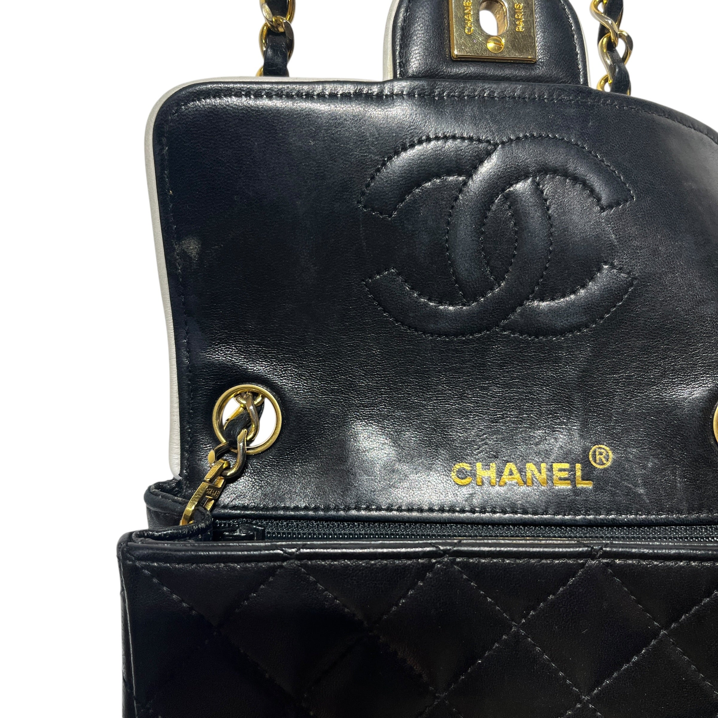 CHANEL/Cross Body Bag/Leather/BLK/Mini Flap view 3