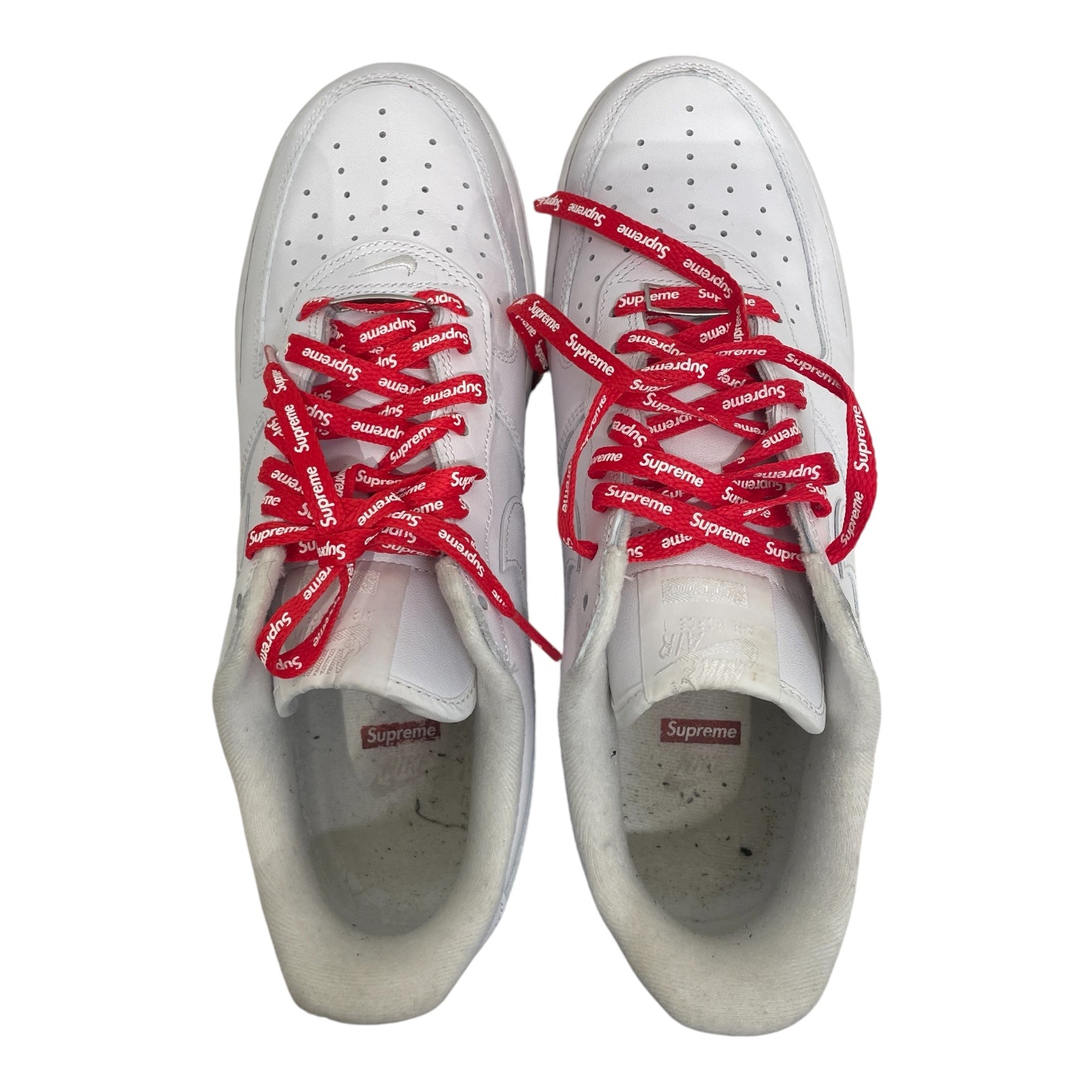 NIKE/Supreme/Low-Sneakers/US 9.5/Cotton/WHT/RED SUPREME SHOE LACE view 3