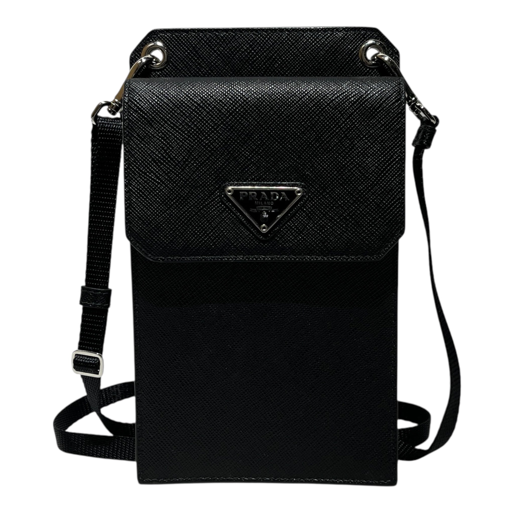 PRADA/Cross Body Bag/Leather/BLK/Saffiano Phone Holder/ Wallet view 1