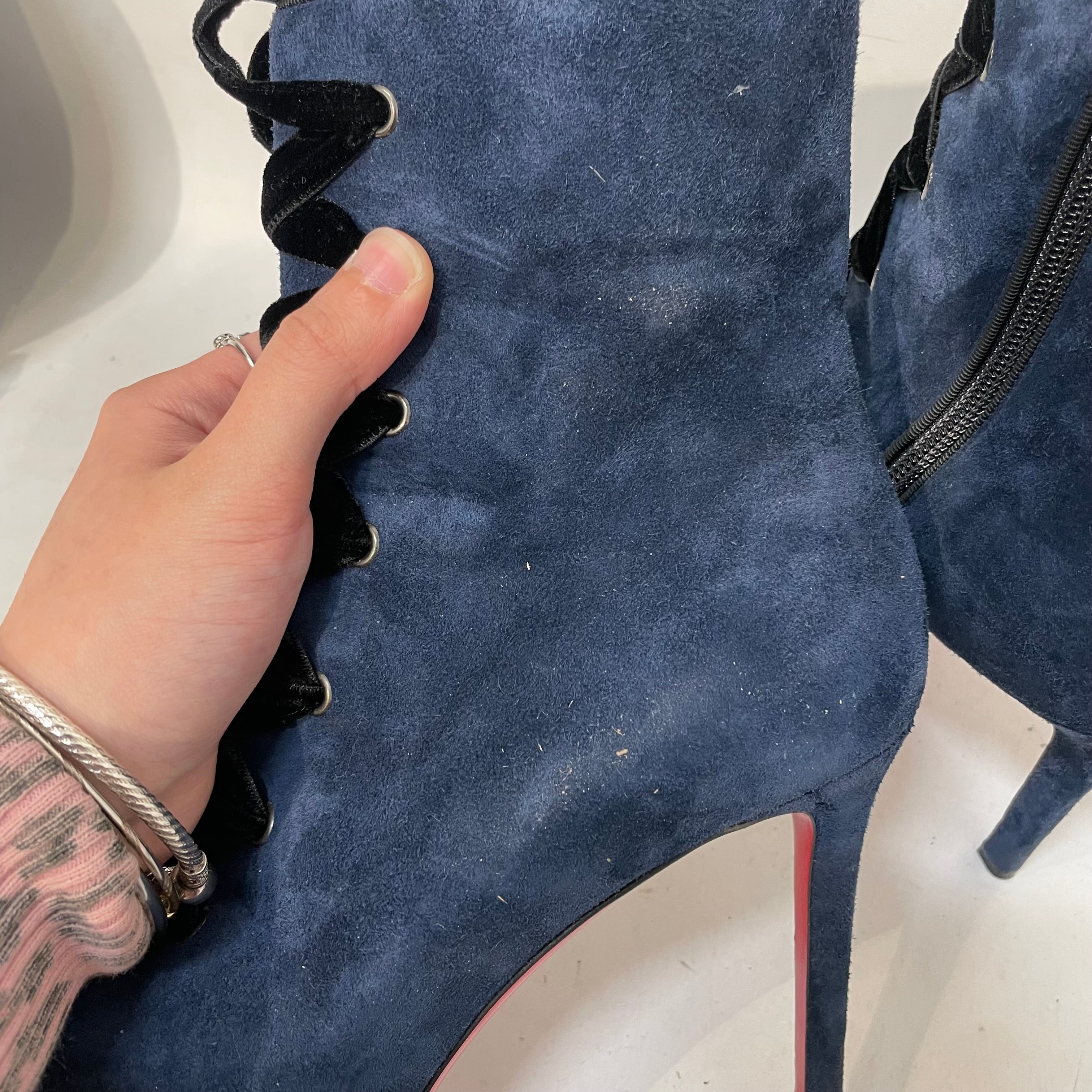 Christian Louboutin/Lace Up Boots/EU 37/Suede/NVY/Side Zip/Circus Nana 100 view 4