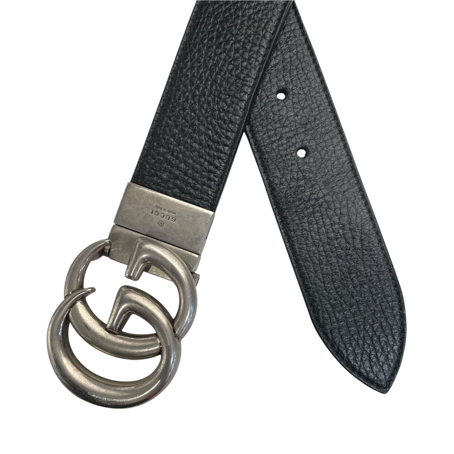 GUCCI/Belt/Leather/BLK/M's/double g silver view 2