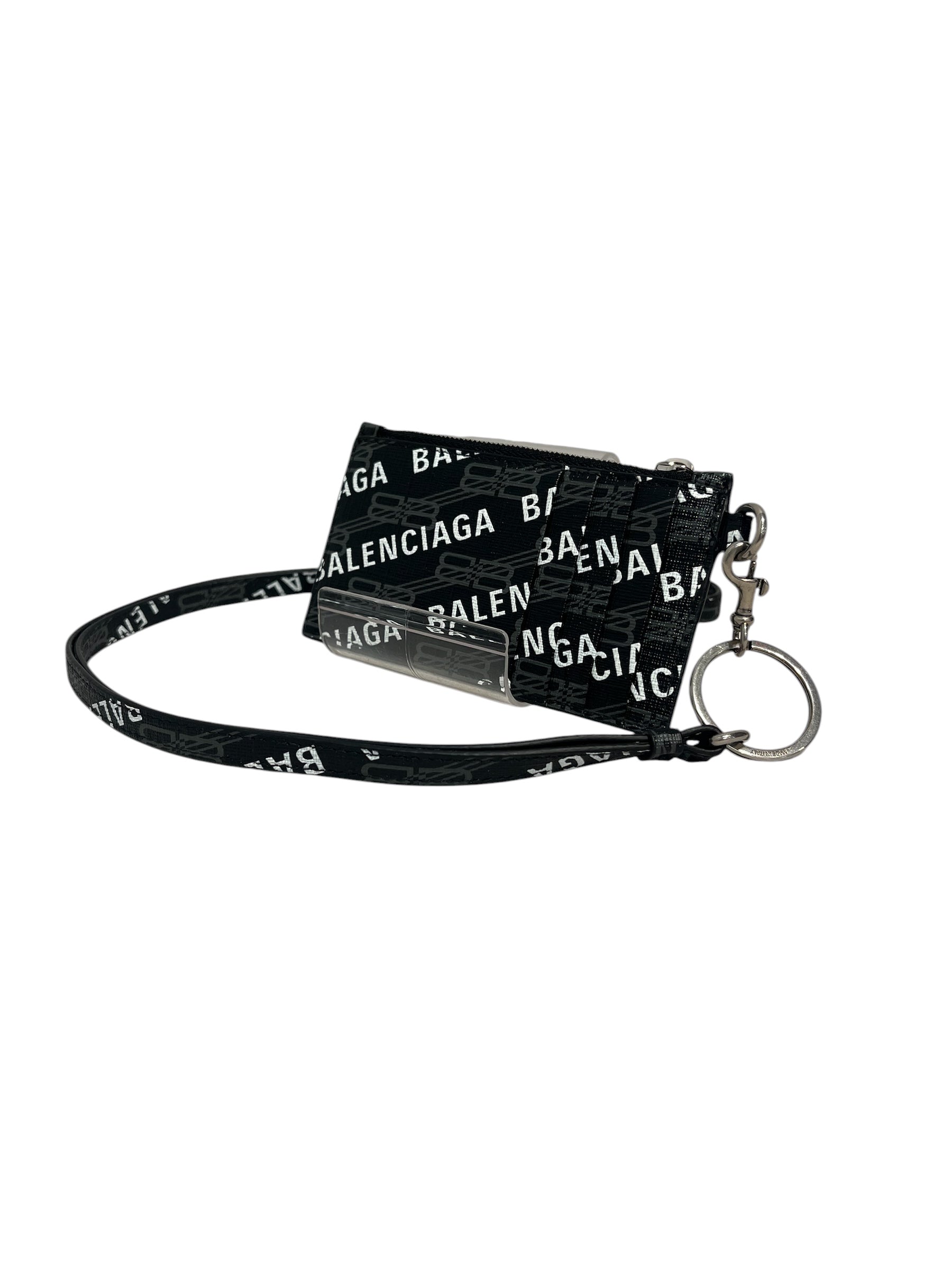 BALENCIAGA/Wallet/Monogram/Leather/BLK/bb white logo long straphandle view 1