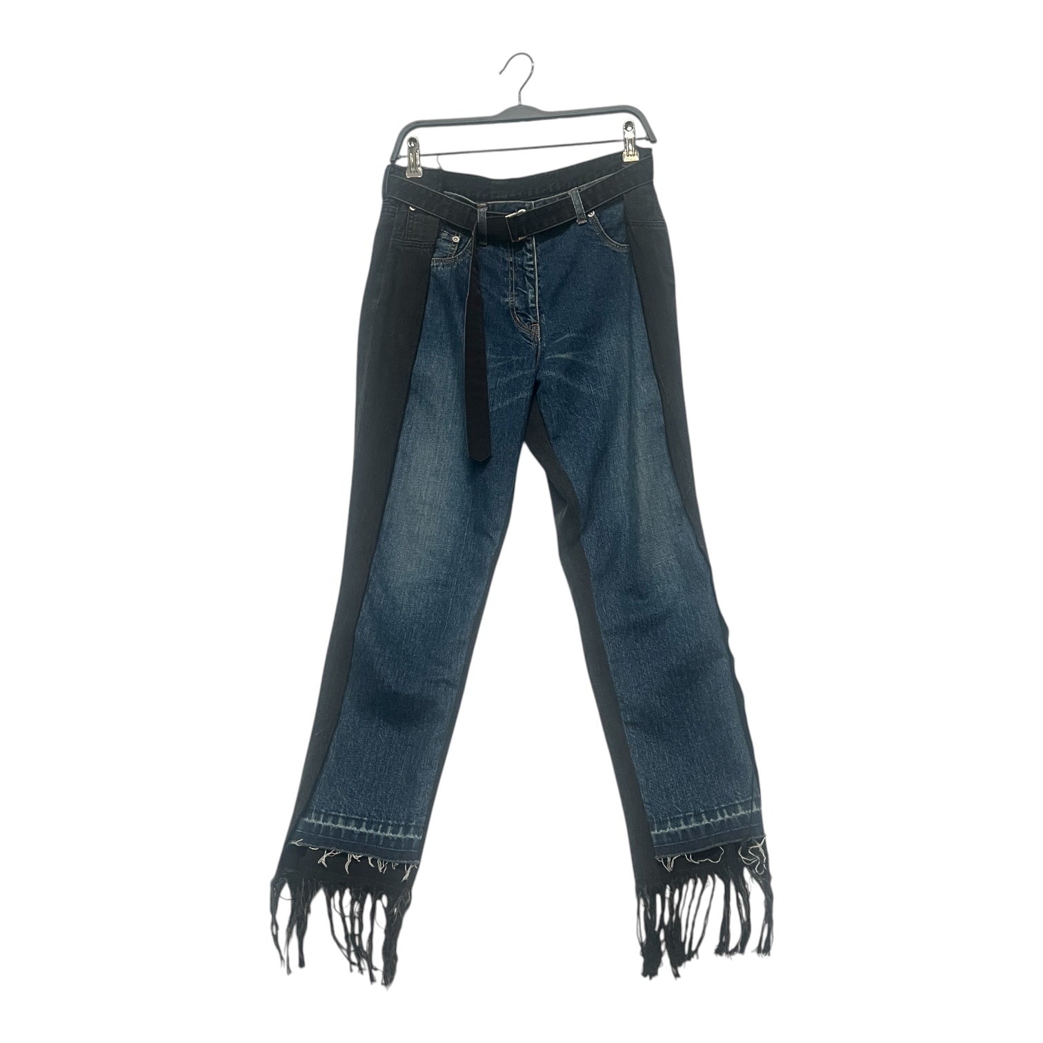 Sacai/Straight Pants/2/Denim/BLK/BLUE FRONT / RAW HEM / BELT view 1