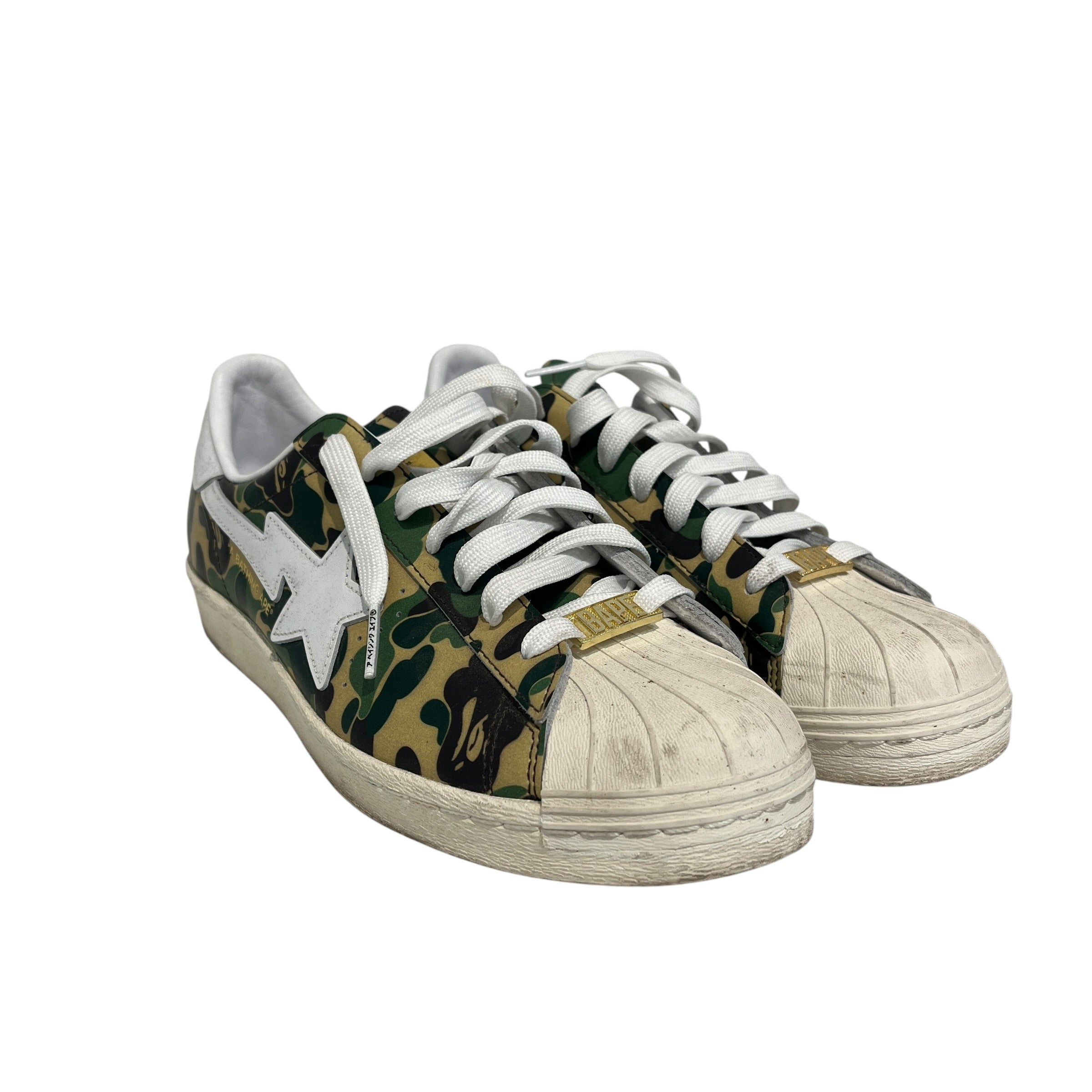 adidas/A BATHING APE/Low-Sneakers/US 10.5/Camouflage/Leather/GRN/Superstar view 1