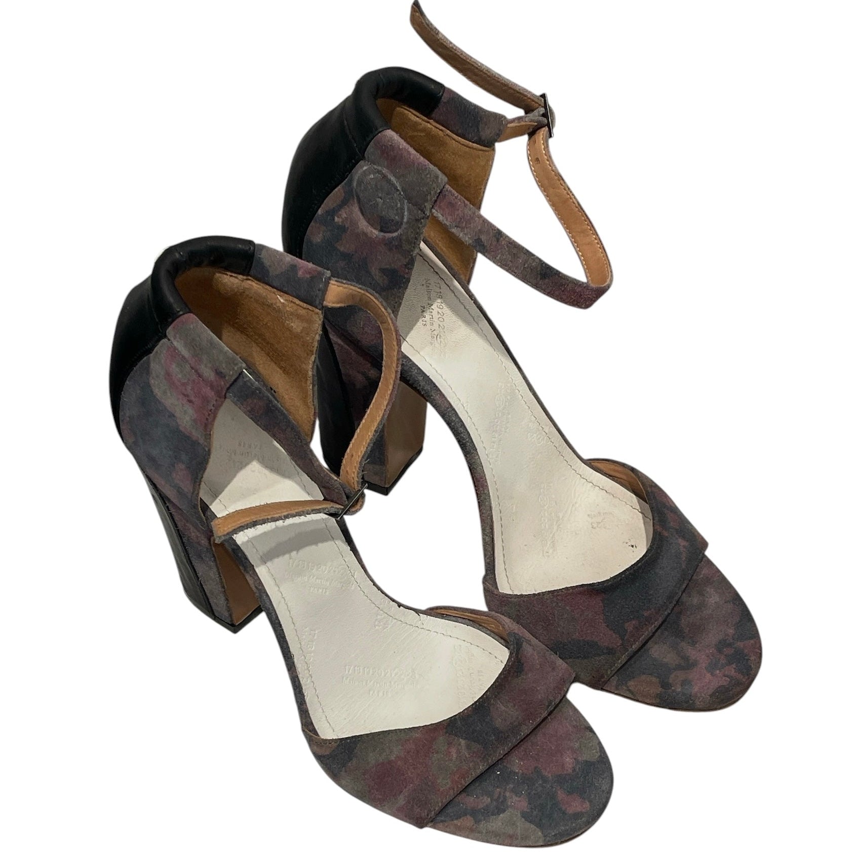 Maison Margiela/Heels/EU 37/Floral Pattern/Suede/MLT/OPEN TOE BLOCK HEELS view 1