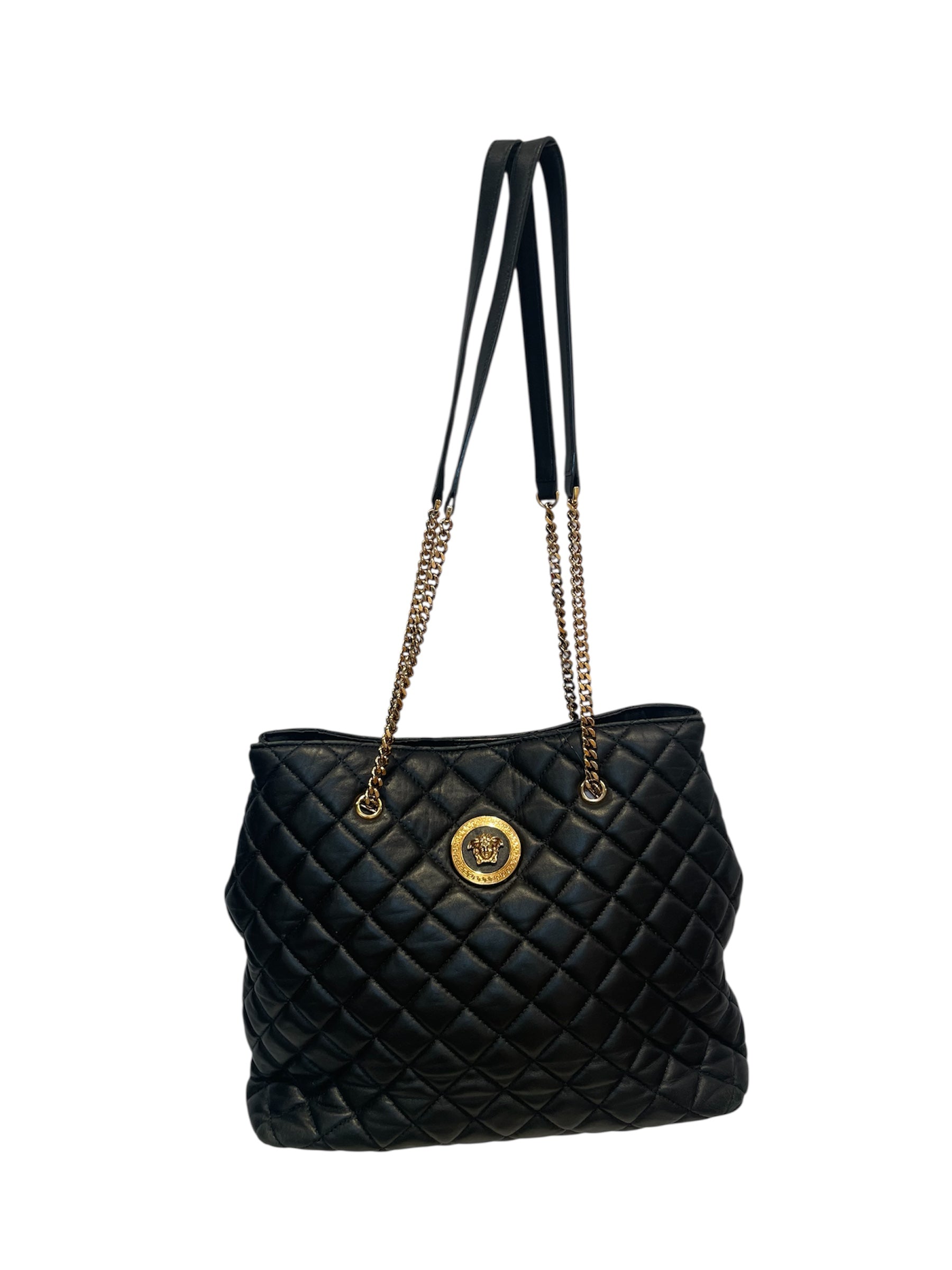 GIANNI VERSACE/Hand Bag/Leather/BLK/quilted gld hardware view 1