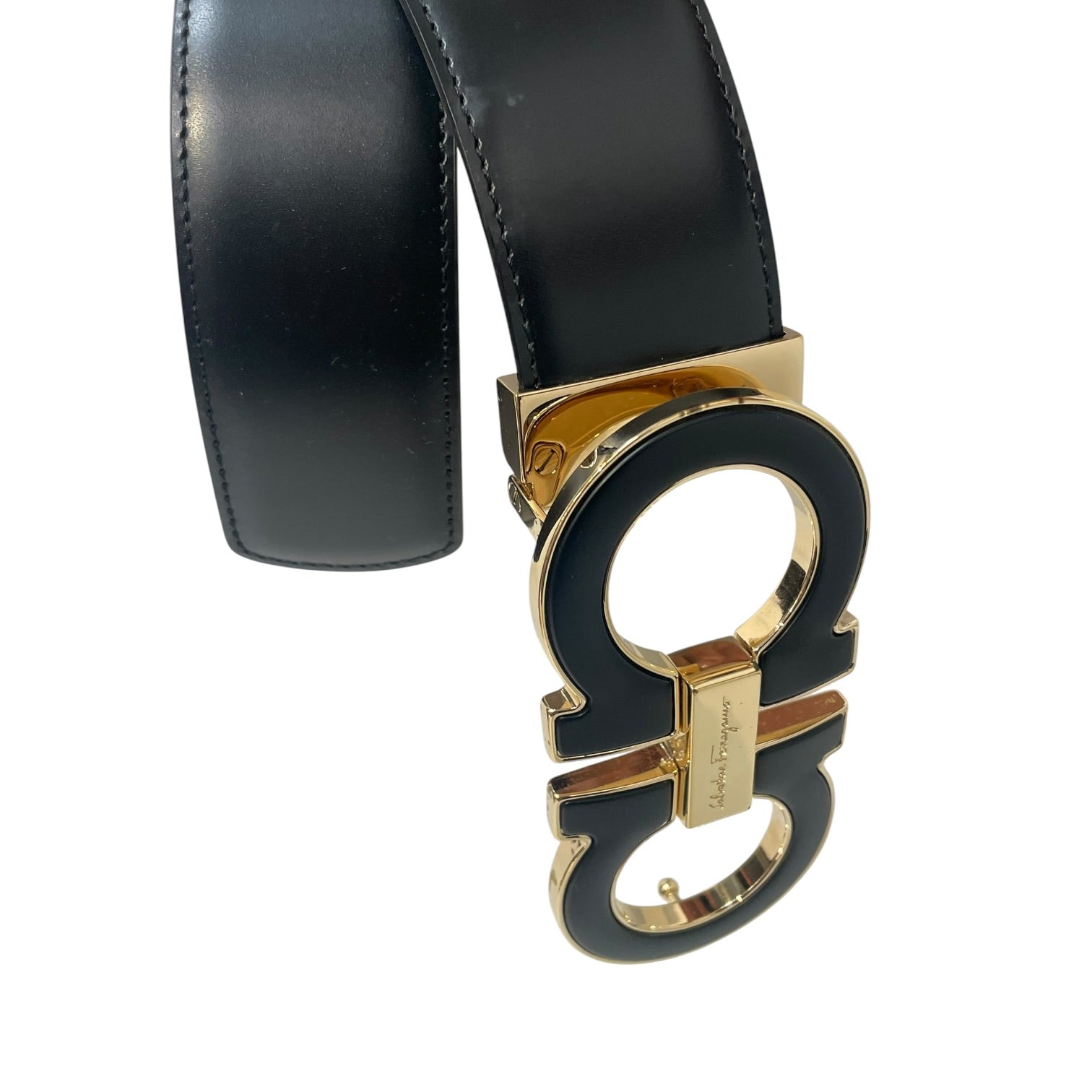 Salvatore Ferragamo/Belt/Leather/BLK/M's/black/gold hardware view 3