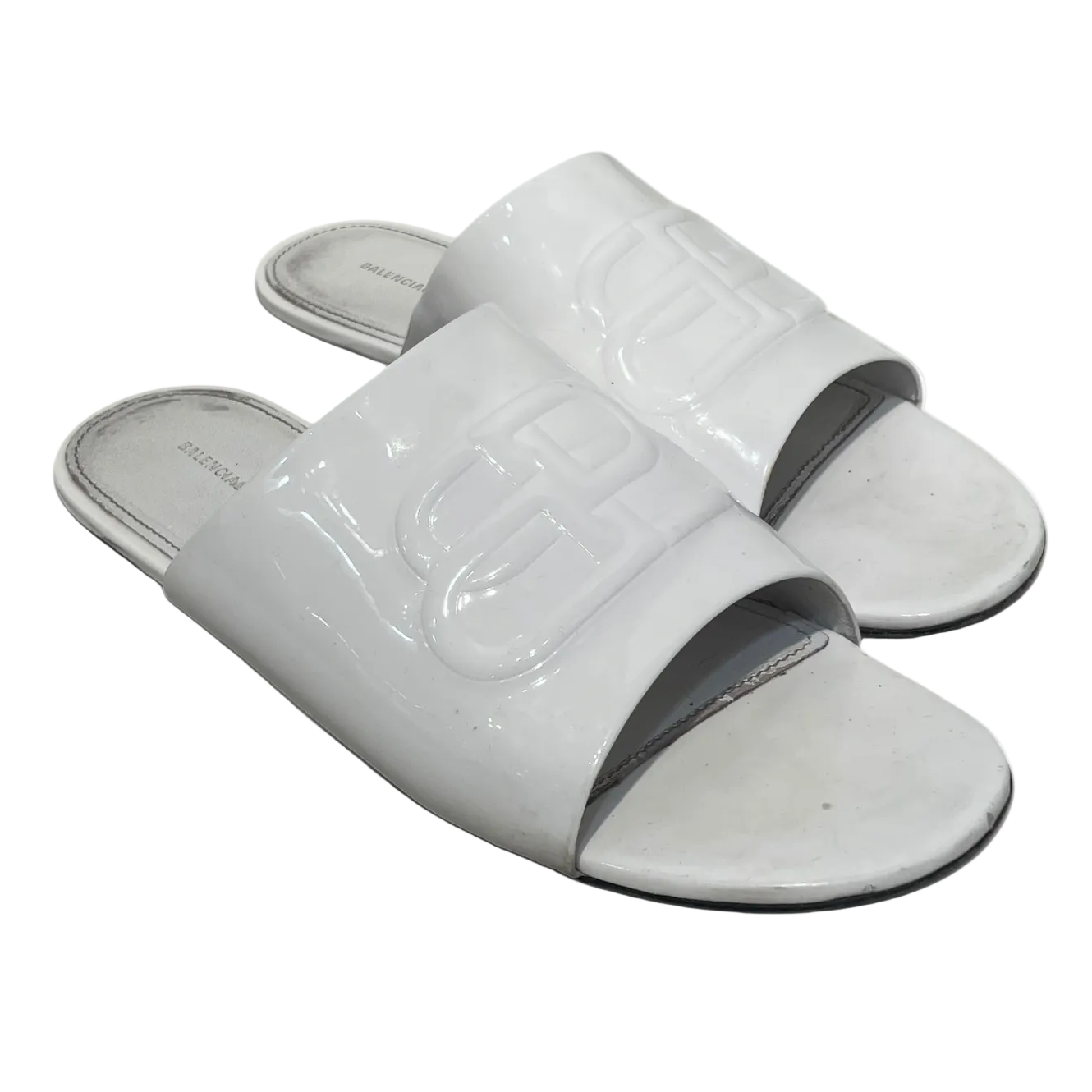 BALENCIAGA/Sandals/EU 39/Leather/WHT/Open-Toe/Glossy Patent Calf BB Sandal view 1