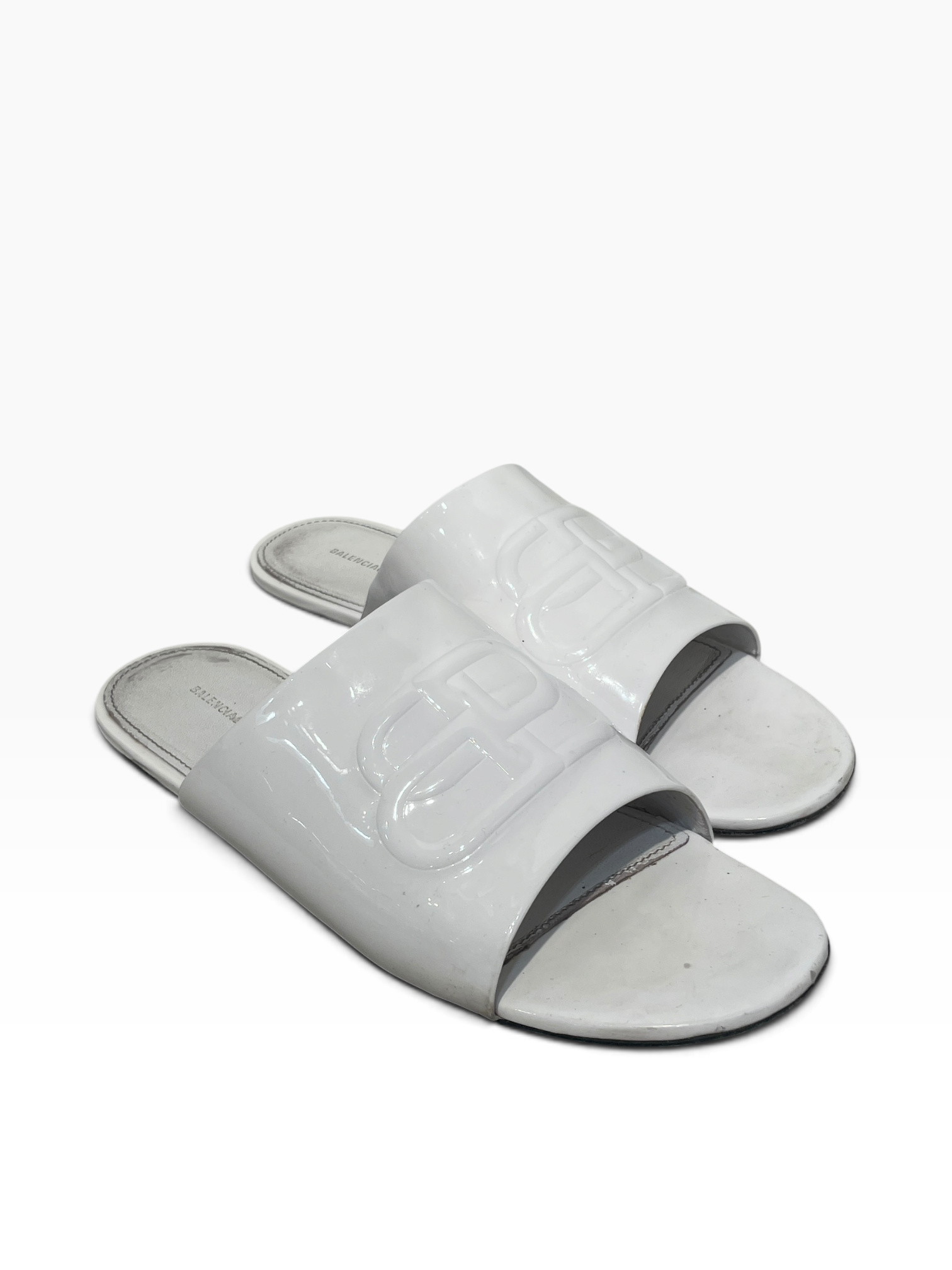 BALENCIAGA/Sandals/EU 39/Leather/WHT/Open-Toe/Glossy Patent Calf BB Sandal view 1