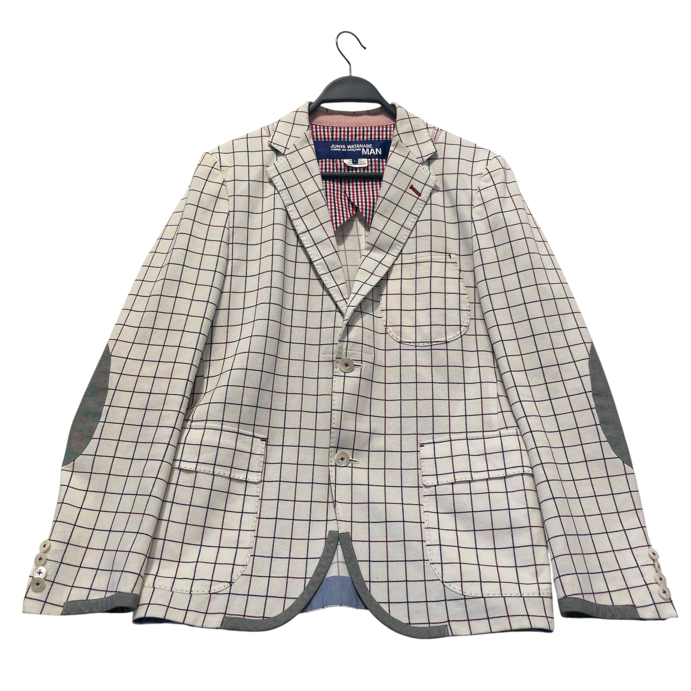 JUNYA WATANABE COMME des GARCONS/Suits/L/Plaid/Cotton/WHT/Patch Work Blazer view 1