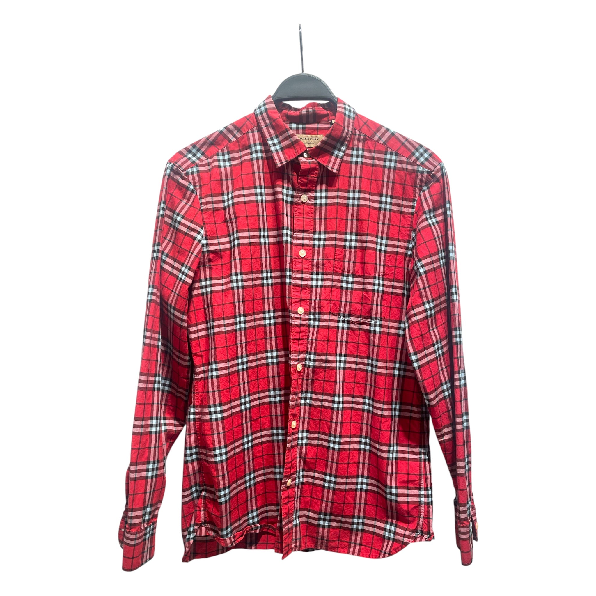BURBERRY/LS Shirt/M/Cotton/RED/Plaid/BURBERRY RED PLAID LS BUTTONUP view 1