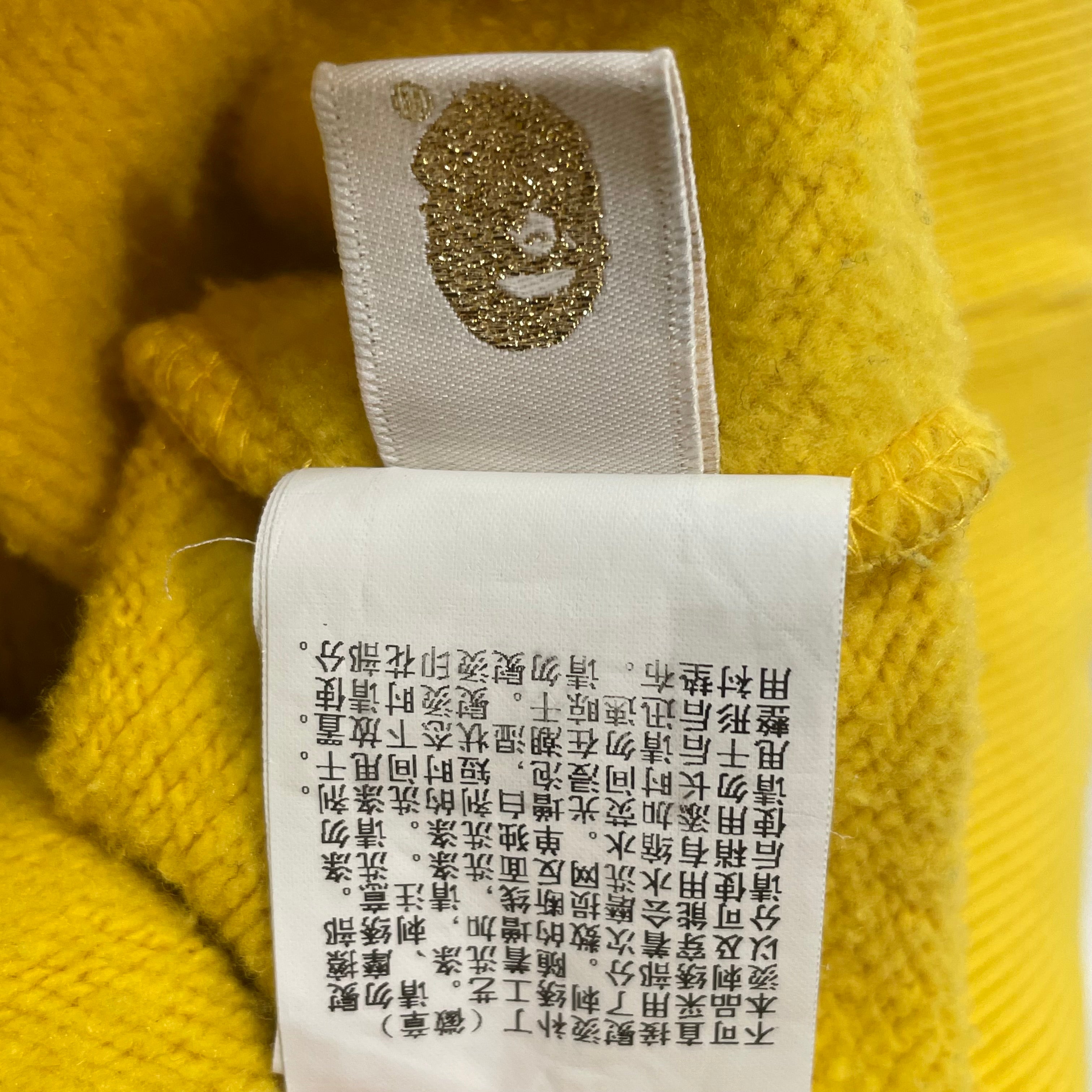 A BATHING APE/Champion/Hoodie/L/Cotton/YEL/textured front logo view 4
