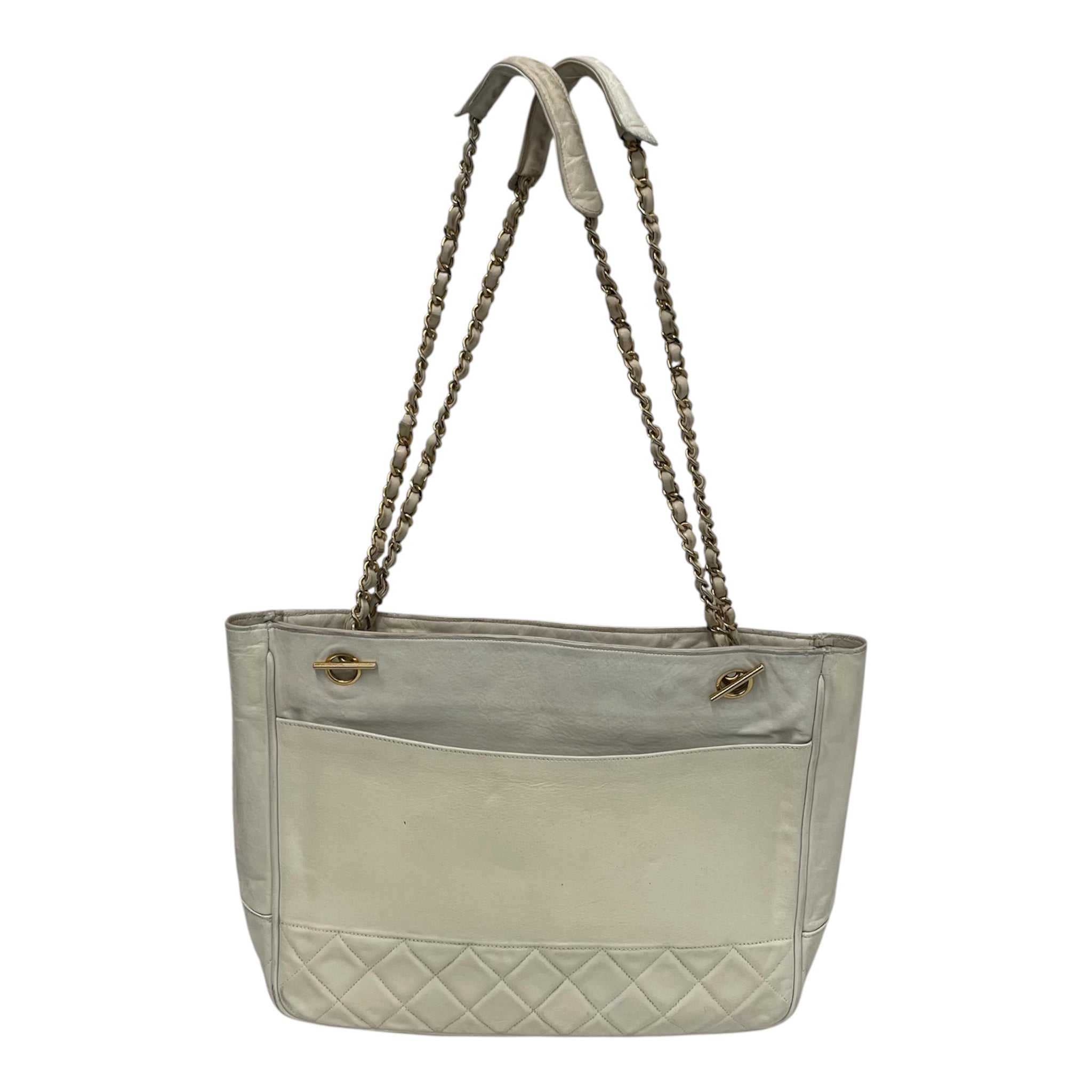CHANEL/Tote Bag/Leather/WHT/GOLDCHAINHANDLE view 2