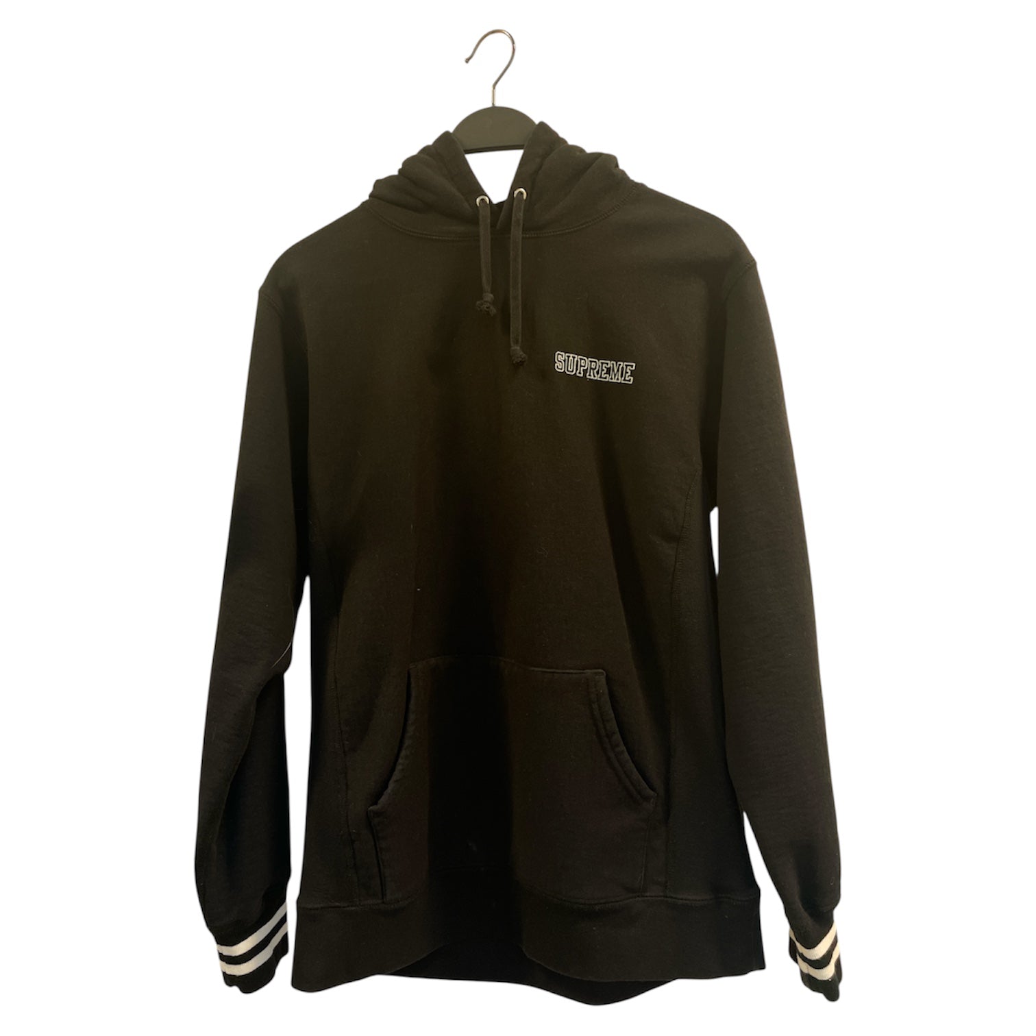 Supreme/Hoodie/L/Cotton/BLK/TWO WHIT STRIPE ON SLEEVE view 1