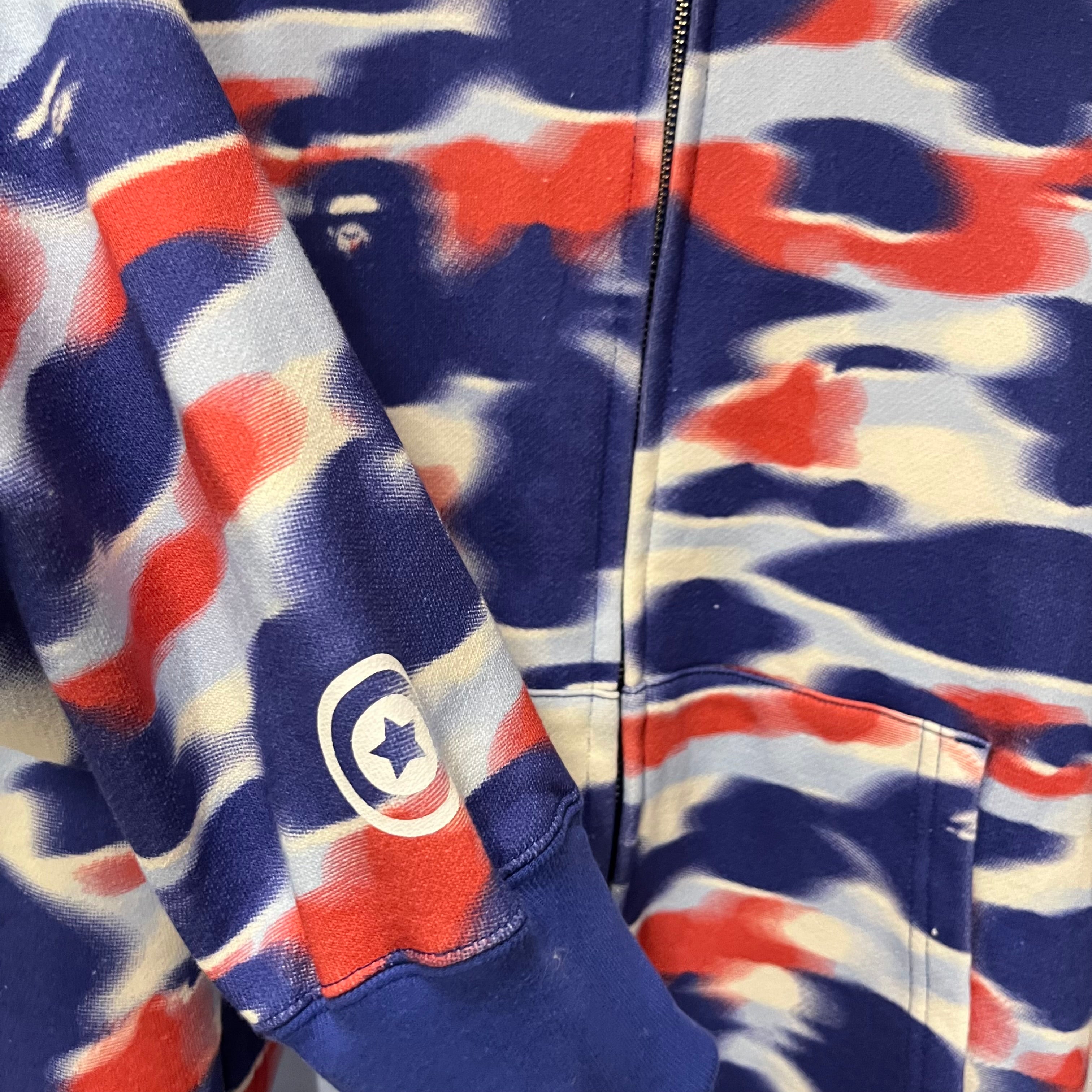 A BATHING APE/Zip Up Hoodie/XL/Graphic/Cotton/BLU/fire camo shark zip view 4