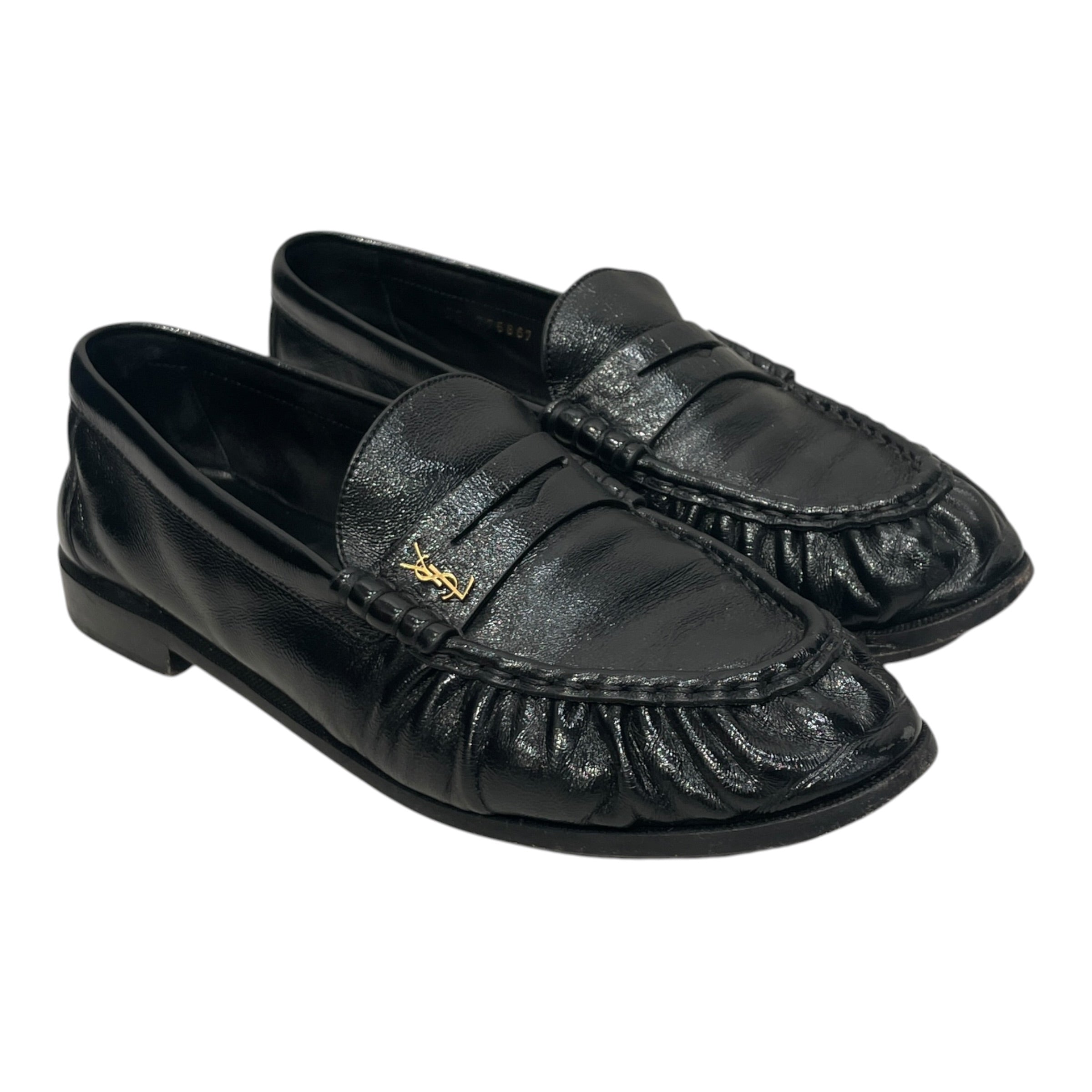 SAINT LAURENT/Loafers/EU 43.5/Leather/BLK/GOLD MINI YSL LOGO view 1
