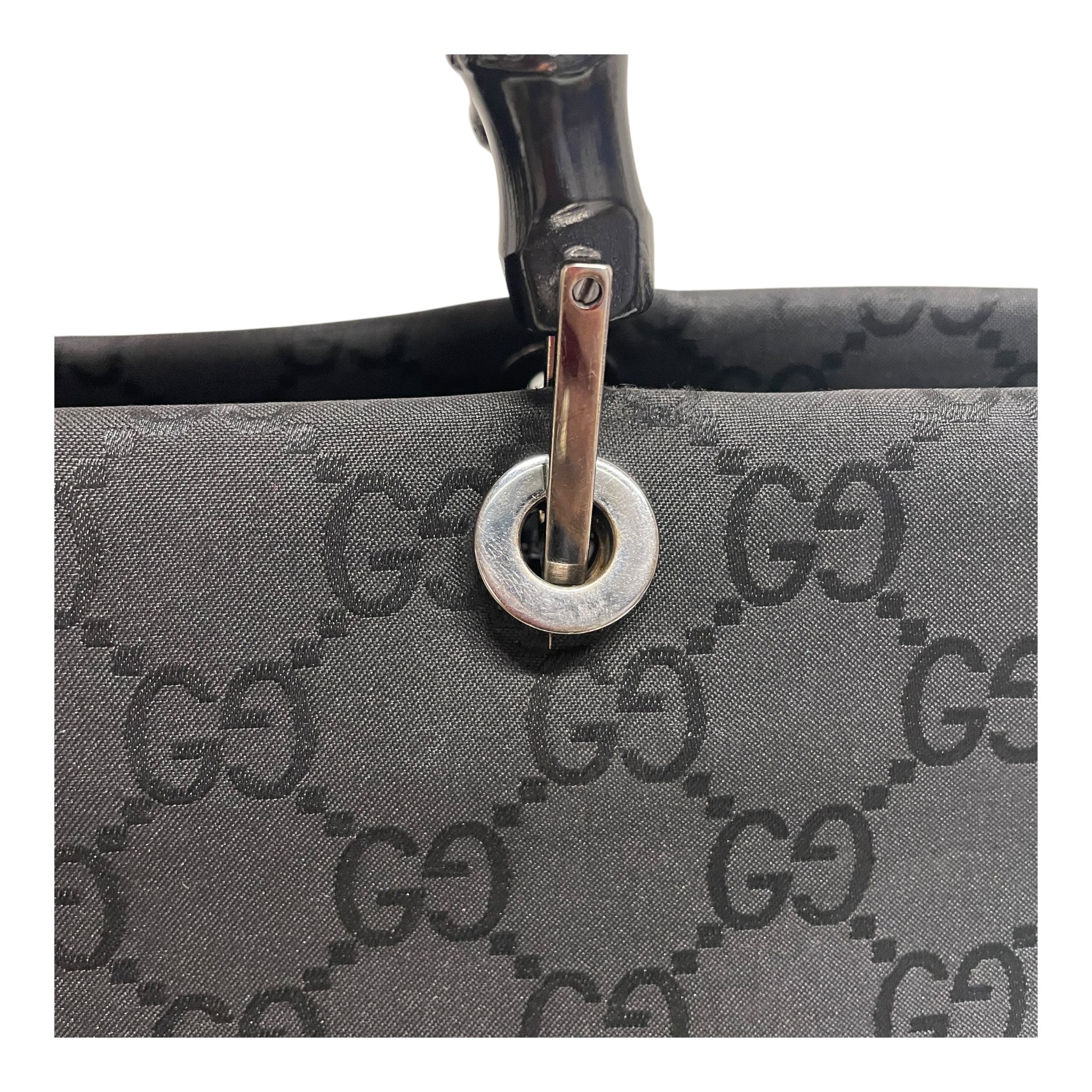 GUCCI/Hand Bag/All Over Print/Cotton/BLK/GUCCISAMA BAMBOO HANDLES view 3