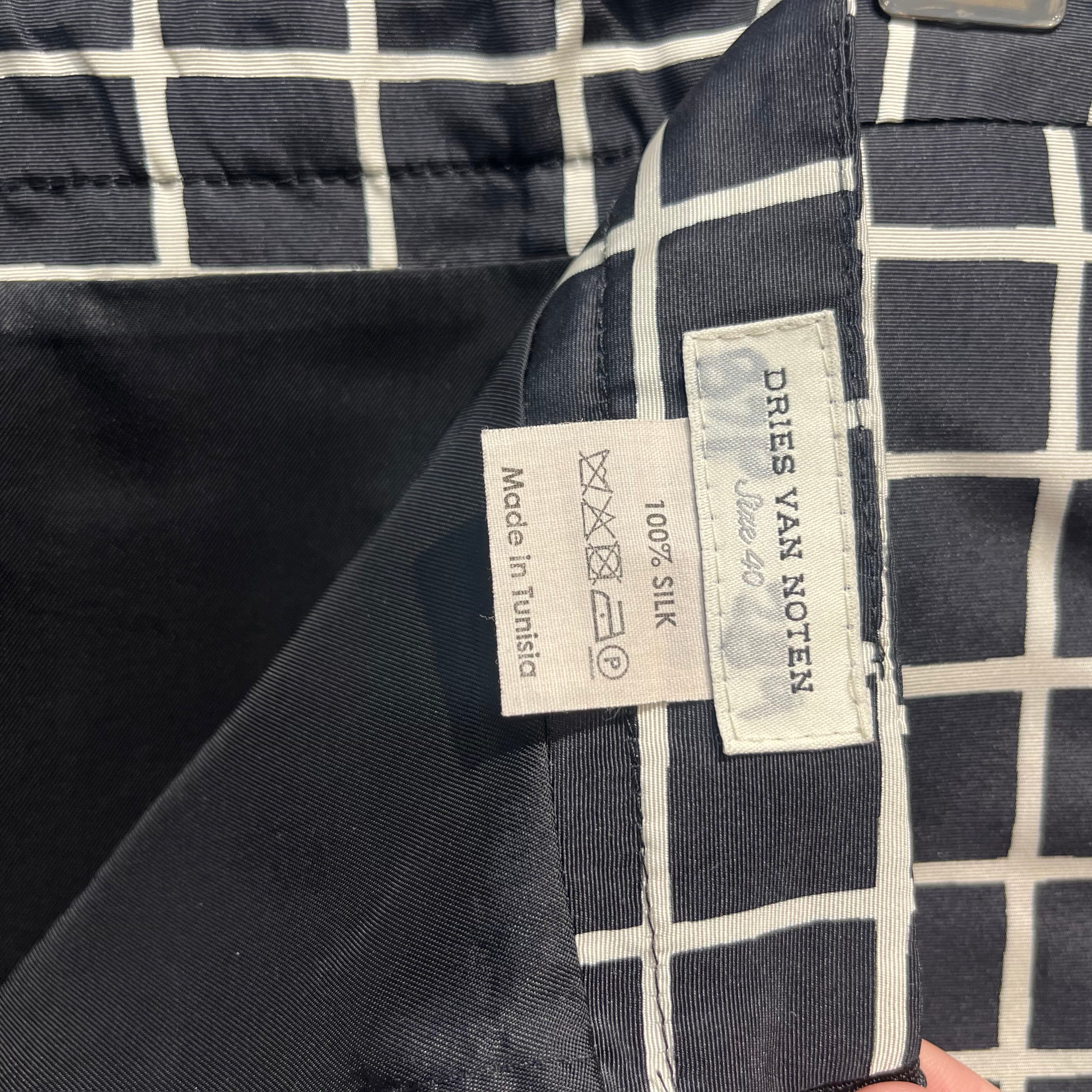 DRIES VAN NOTEN/Long Skirt/40/All Over Print/Silk/BLK/pencil white border squares view 3