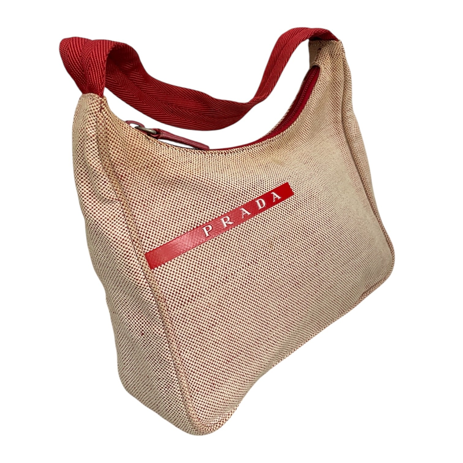 PRADA/Hand Bag/Cotton/BEG/Red Handle Mini Canvas Bag view 6