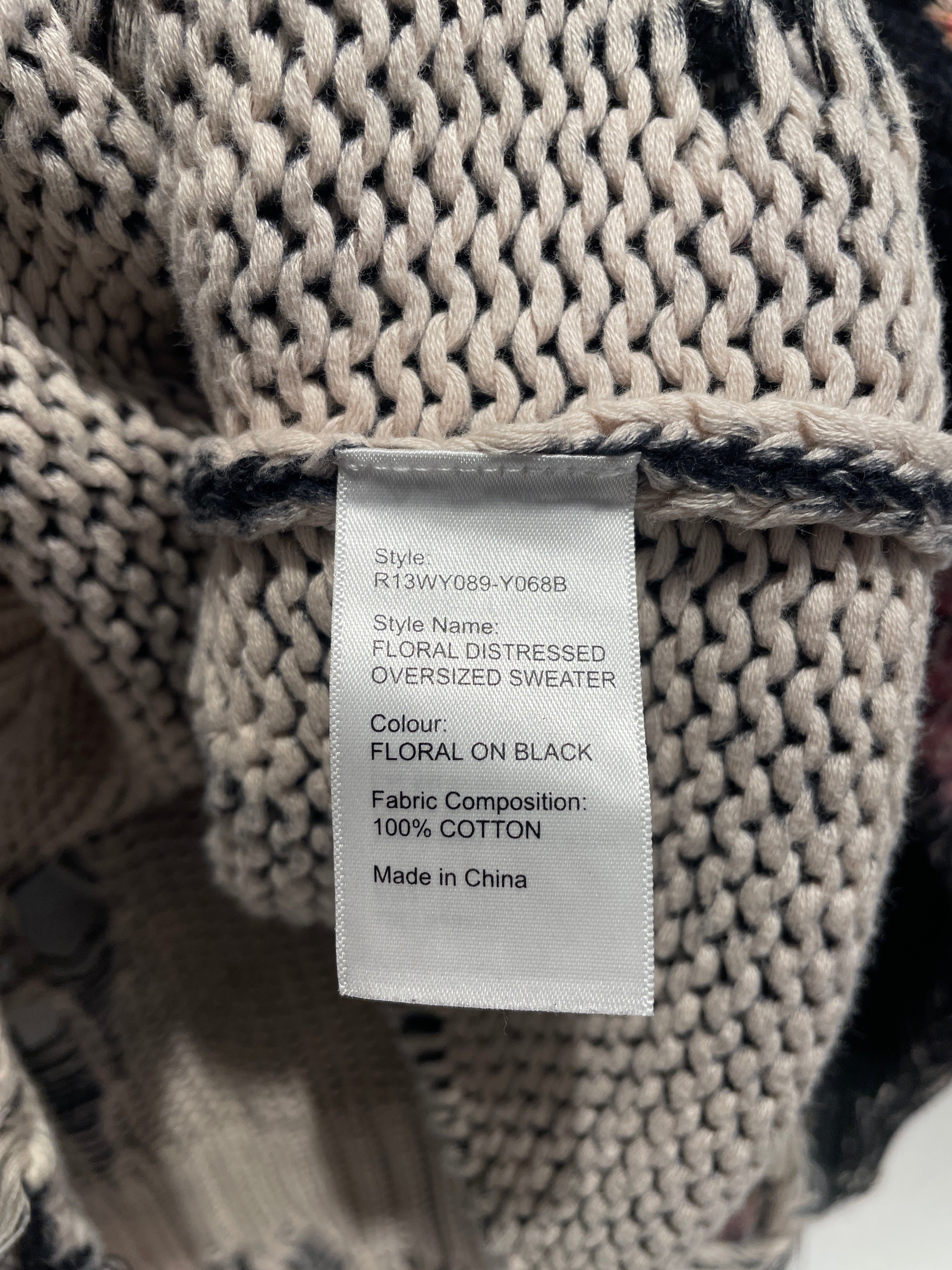 R13/Heavy Sweater/XS/Floral Pattern/Cotton/BLK/Floral Distress view 4
