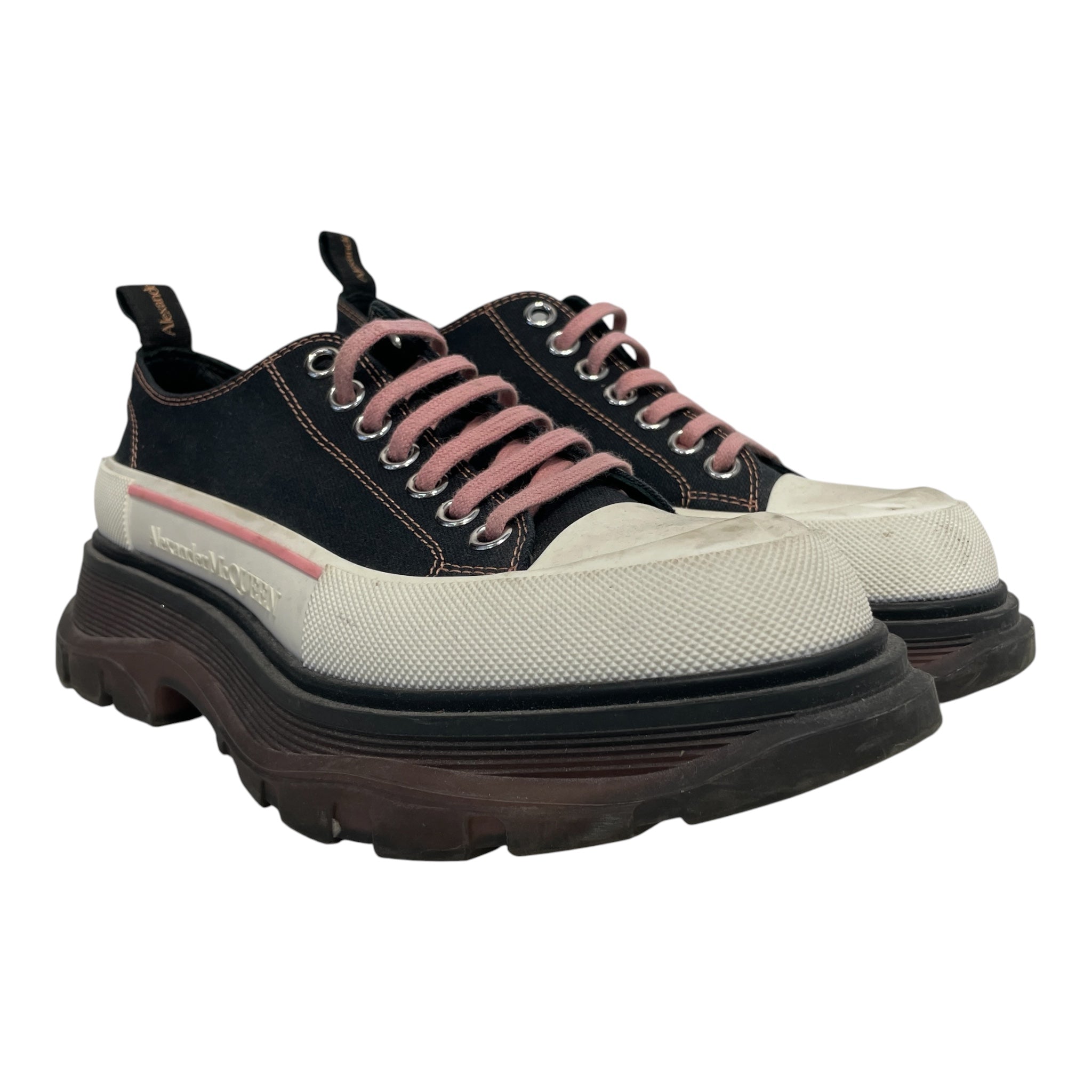 Alexander McQueen/Low-Sneakers/EU 41/Cotton/BLK/pink stitch view 1
