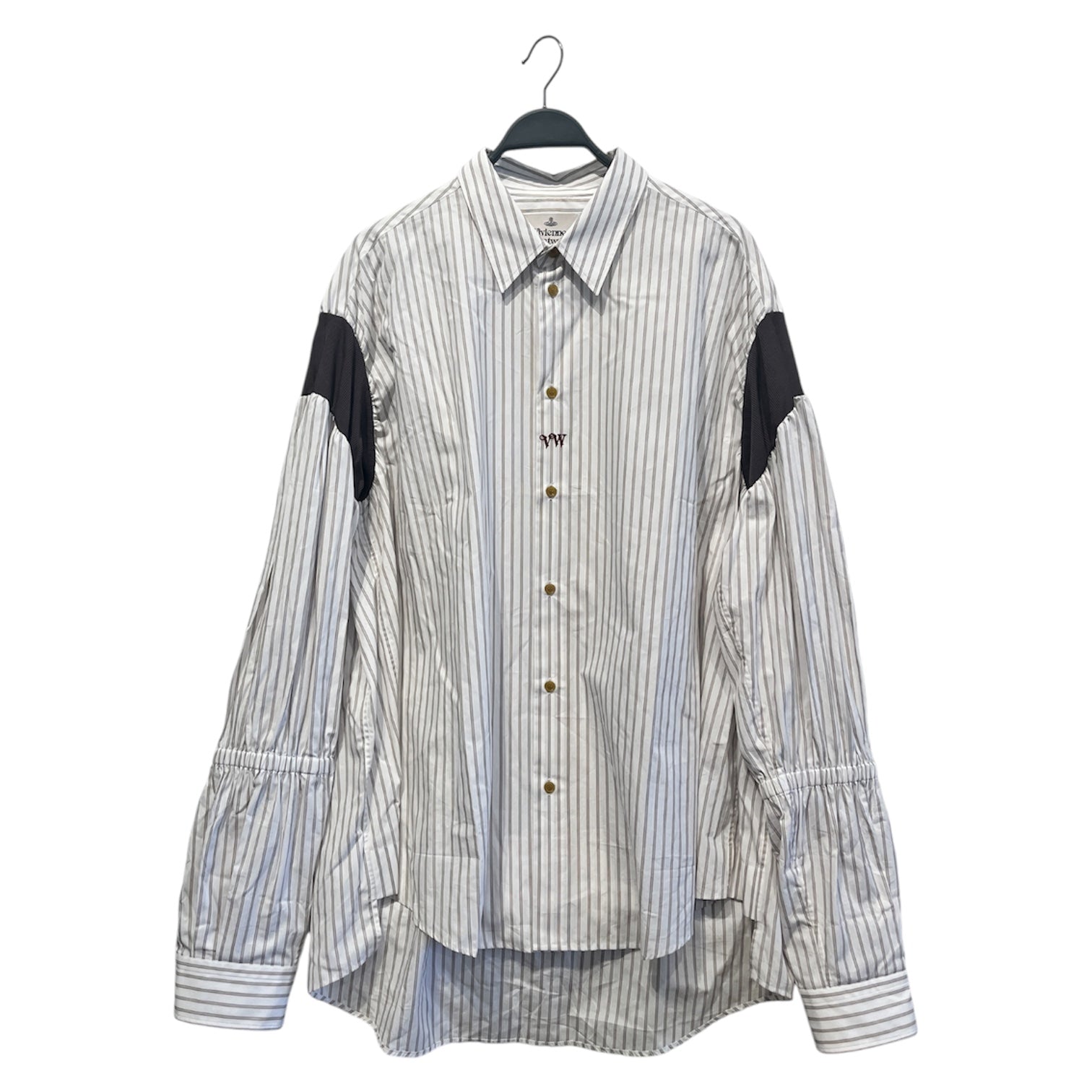 Vivienne Westwood/LS Shirt/50/Cotton/WHT/Stripe/green/red stripes grey patch view 1