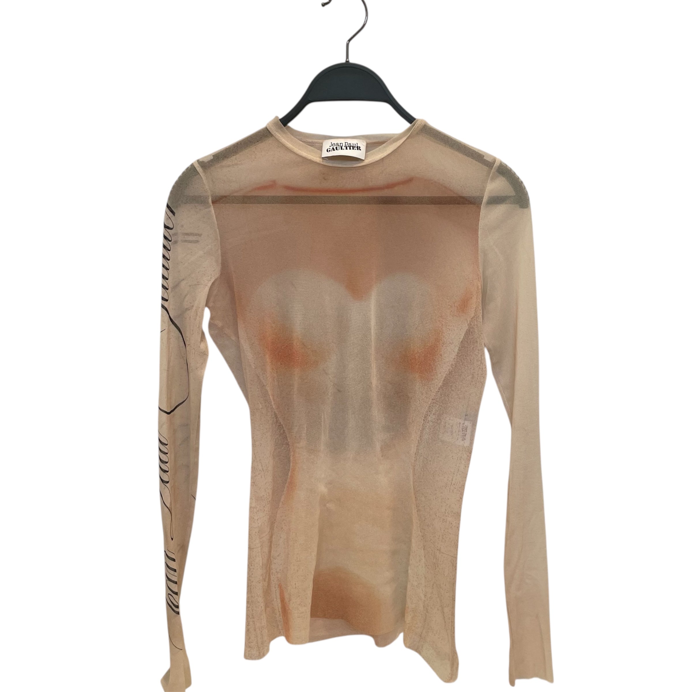 Jean Paul Gaultier/LS T-Shirt/S/BEG/mesh top view 1