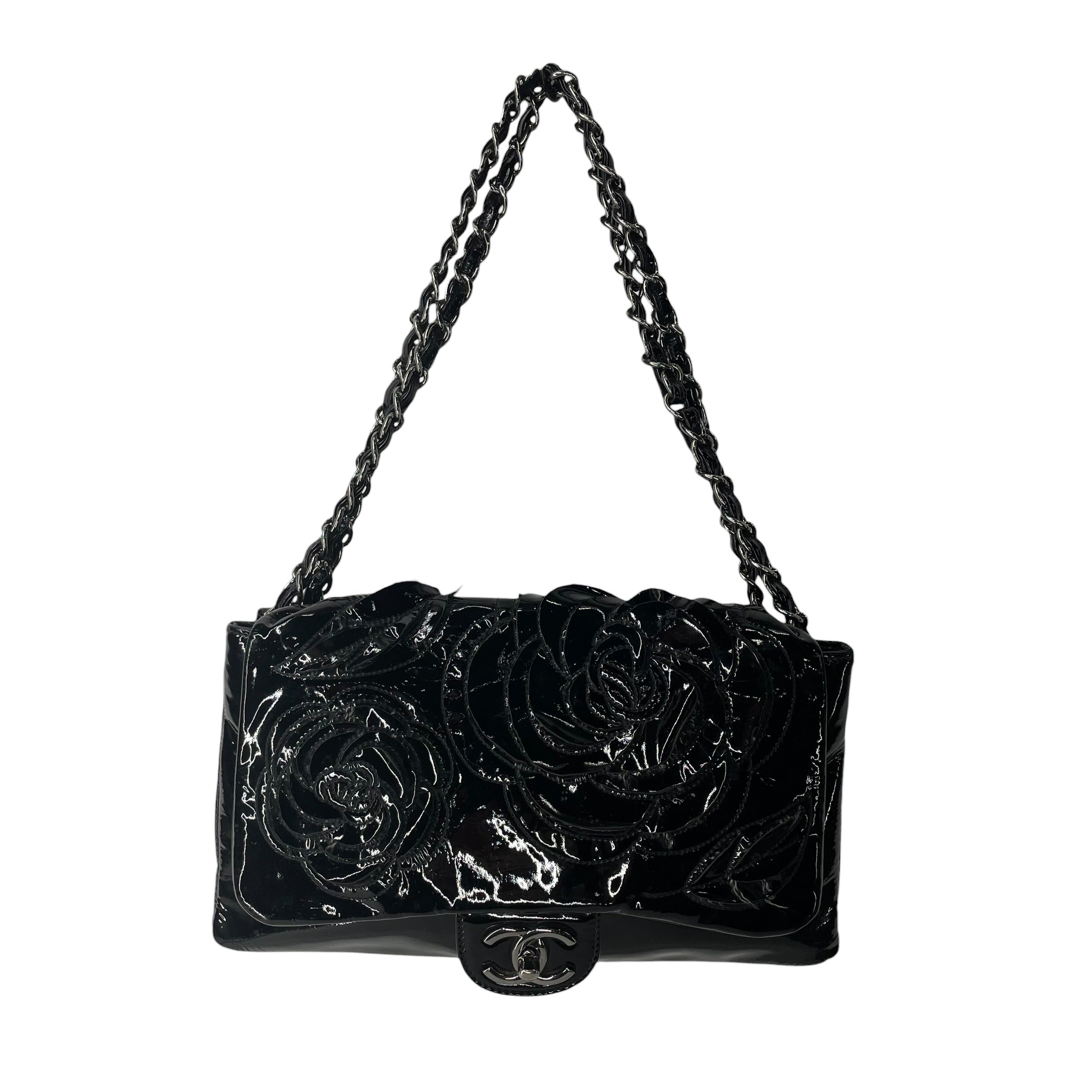 CHANEL/Cross Body Bag/Leather/BLK/14267120 CAMELIA PATENT FLORAL view 1