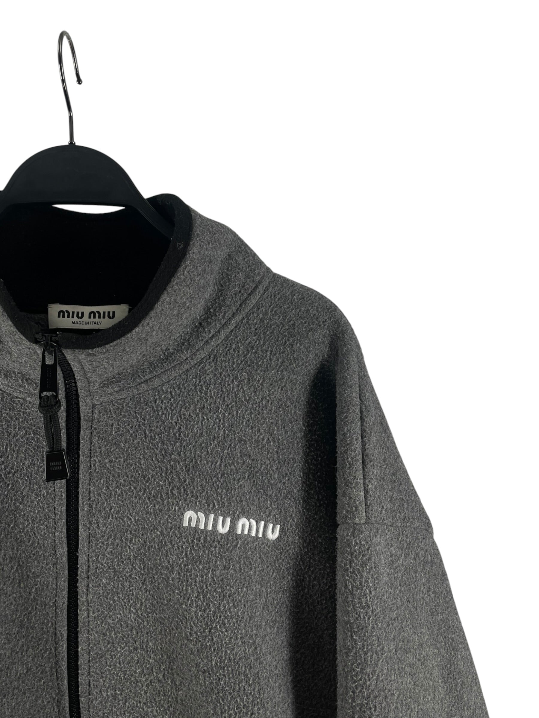 MIU MIU/Fleece Jkt/L/Polyester/GRY/WHITE LOGO EMBROIDERED FLC JKT view 3