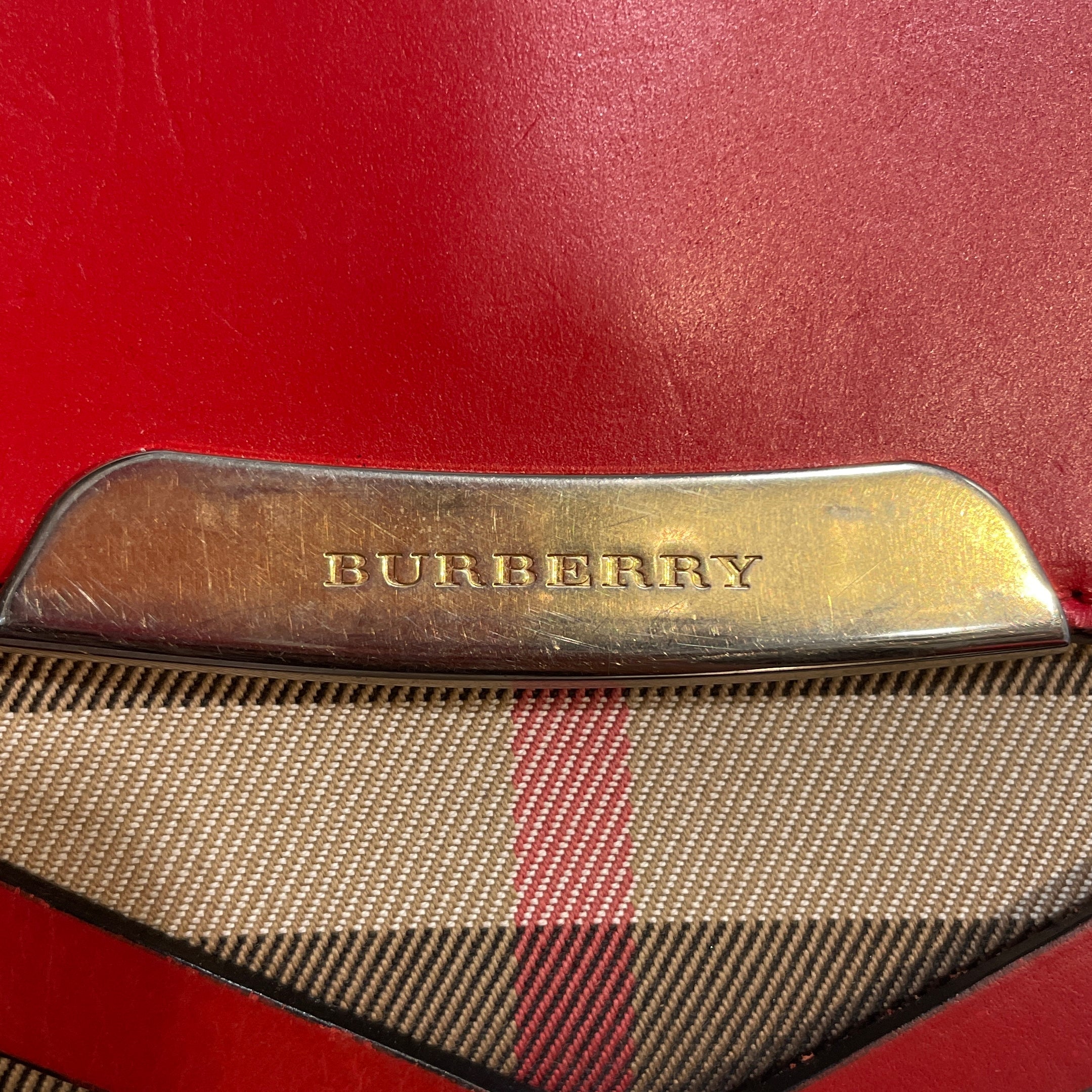 BURBERRY/Cross Body Bag/Leather/RED/Abbott House Check view 5