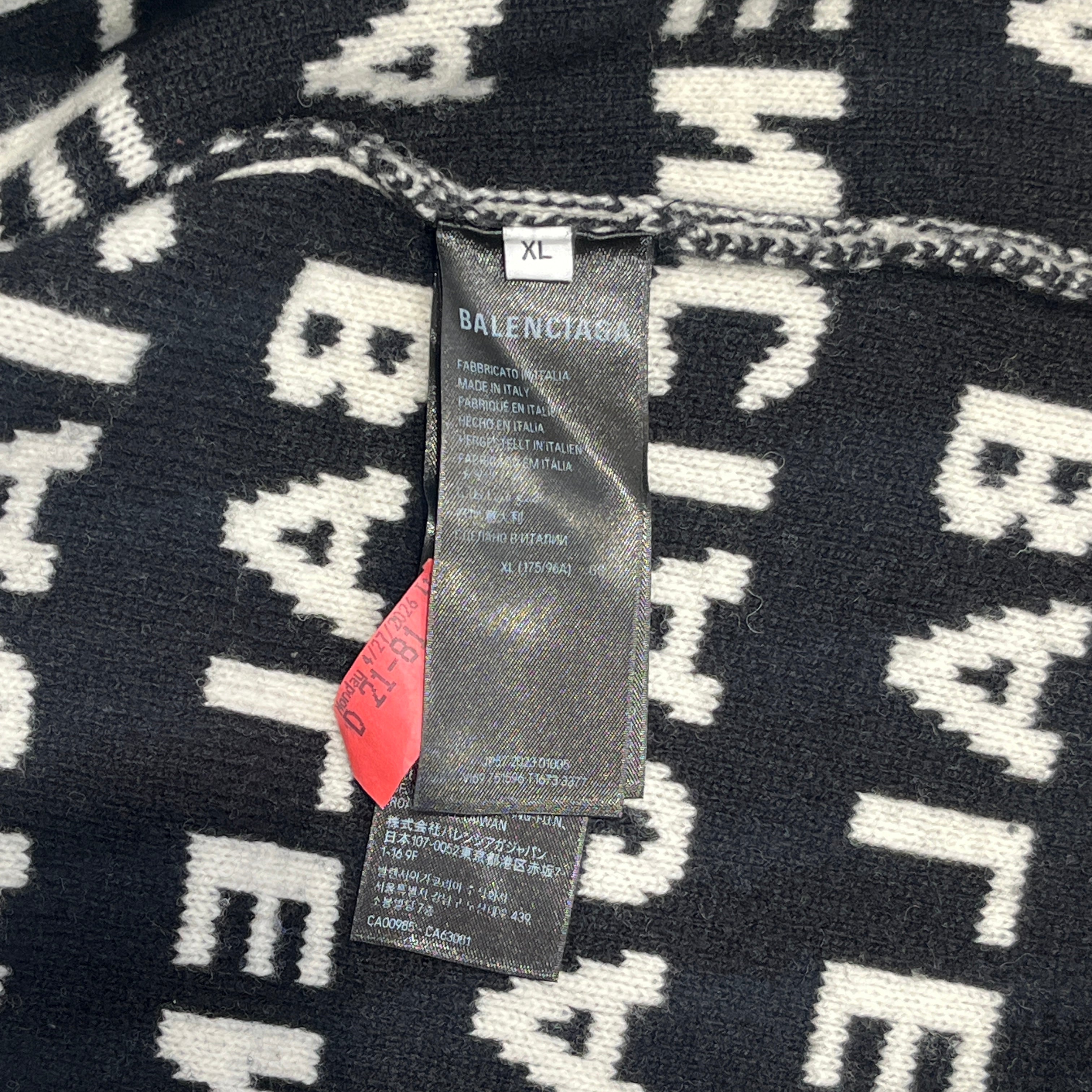 BALENCIAGA/Heavy Sweater/XL/Wool/WHT/Oversize/all over logo view 4