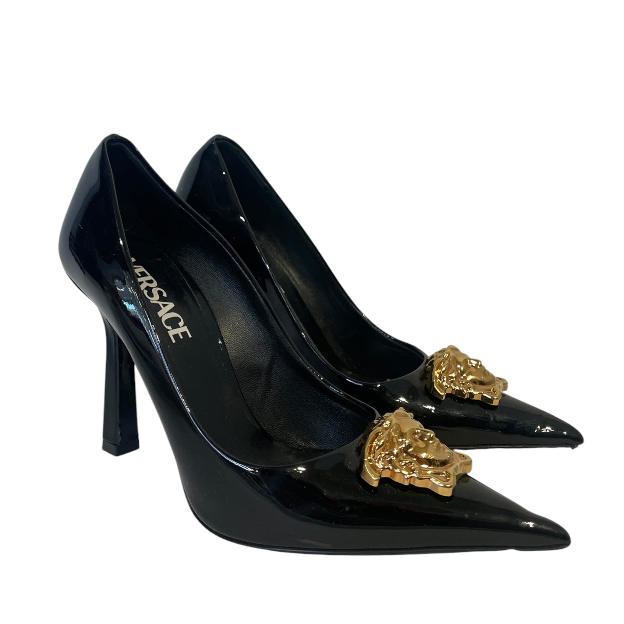 VERSACE/Heels/US 5.5/Leather/BLK/gold logo view 1