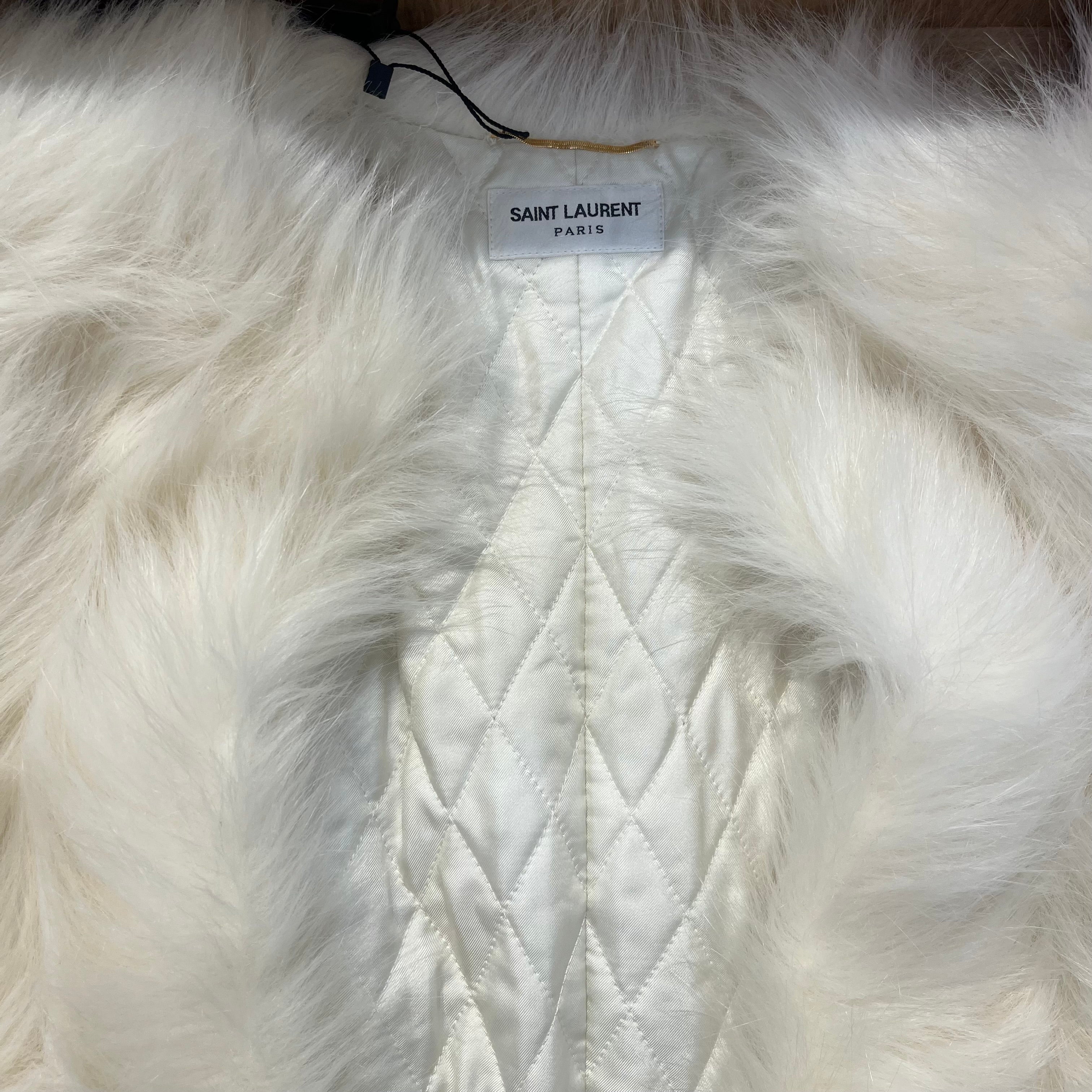 SAINT LAURENT/Coat/38/Fake Fur/WHT/fur coat/silk interior view 3