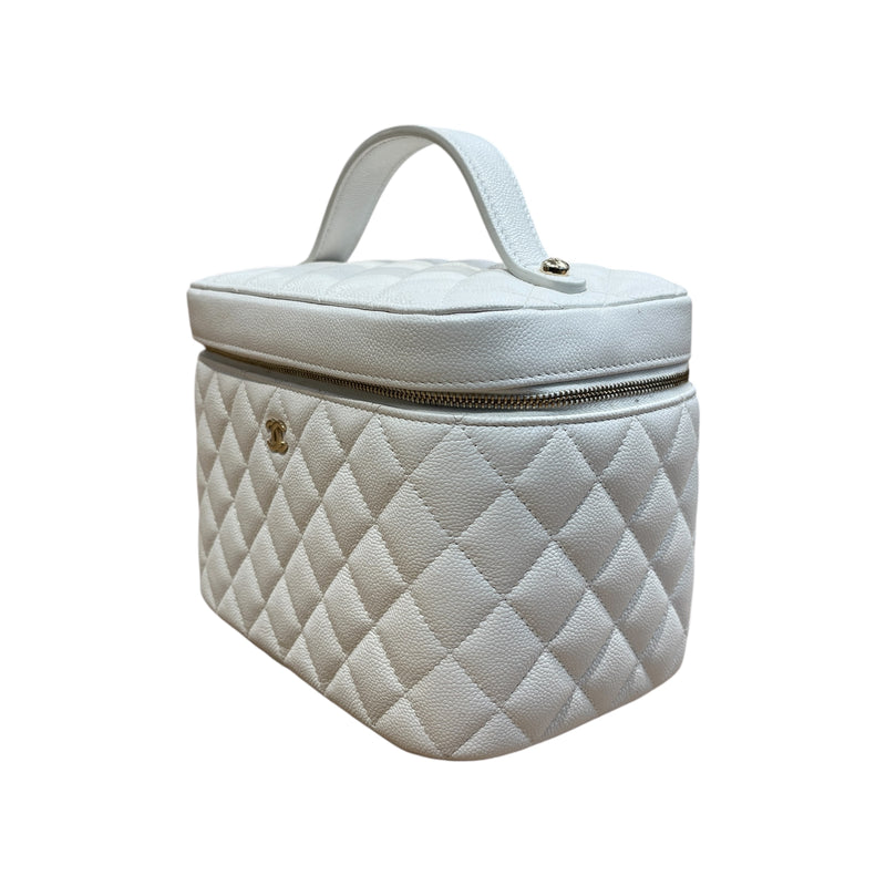 CHANEL/Hand Bag/M/Leather/WHT/CC DIAMOND QUILTED CAVIAR