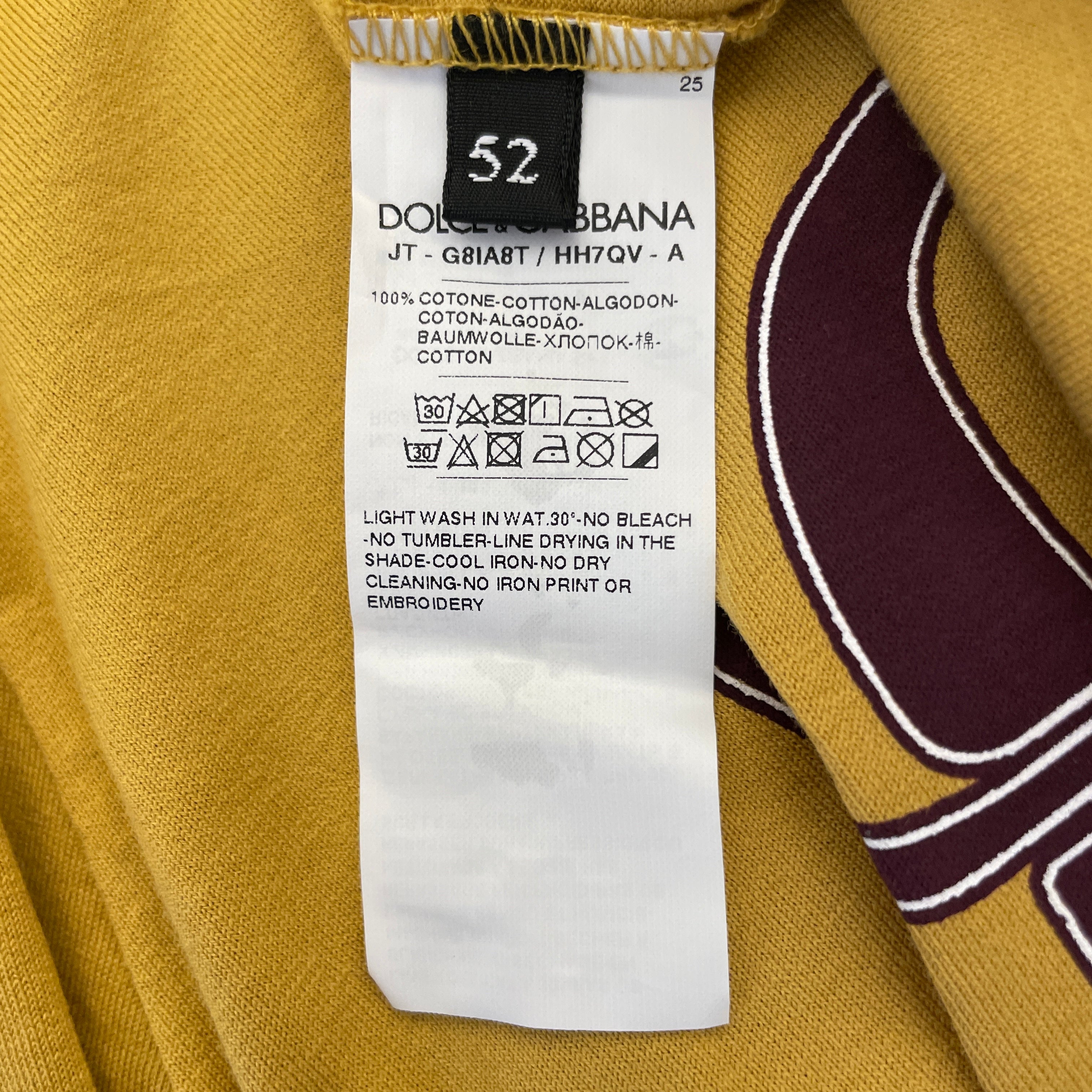 DOLCE&GABBANA/T-Shirt/52/Cotton/YEL/High Neck/ view 3
