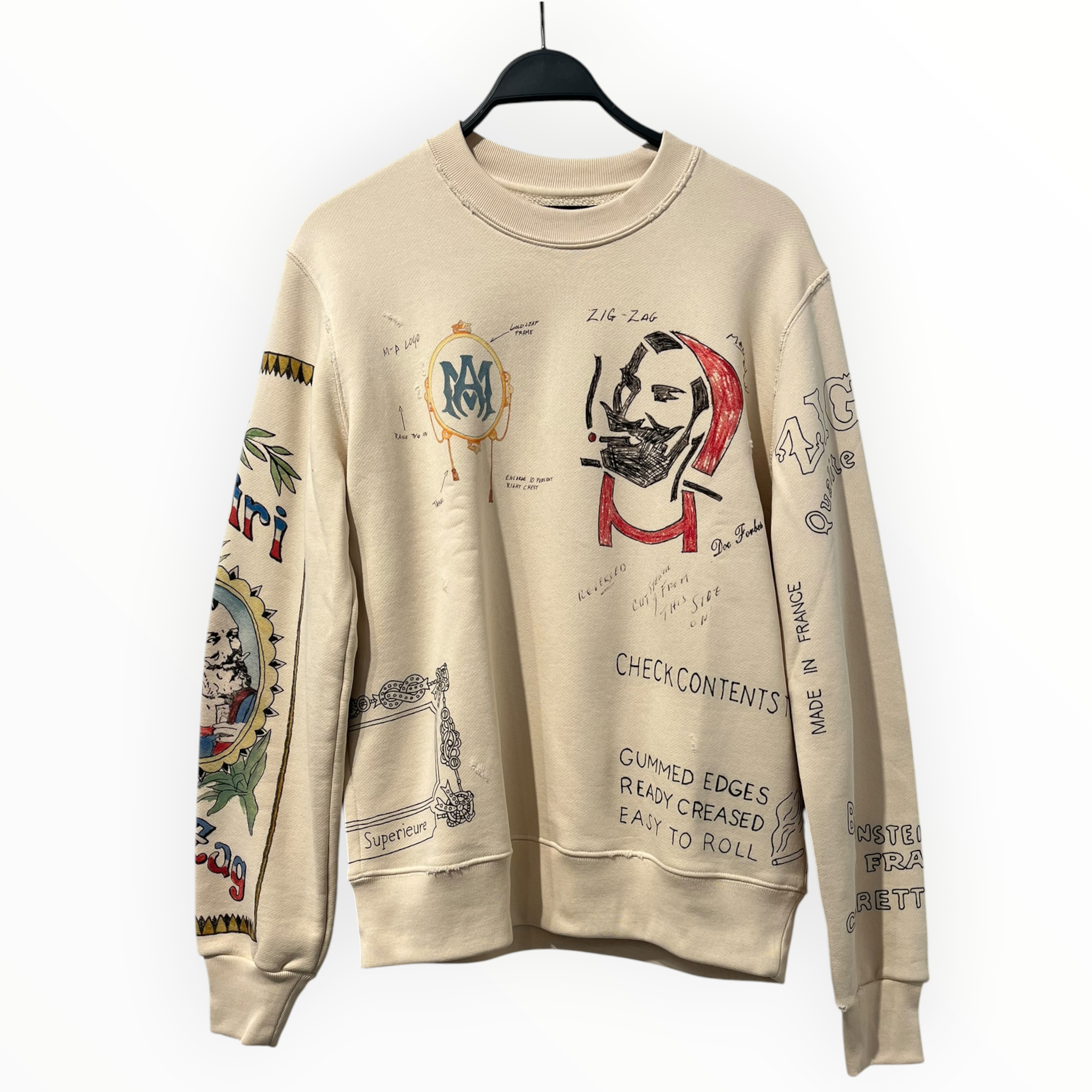AMIRI/Sweatshirt/XS/All Over Print/Cotton/CRM/SCRIBBLE GRAPHIC CREWNECK view 1