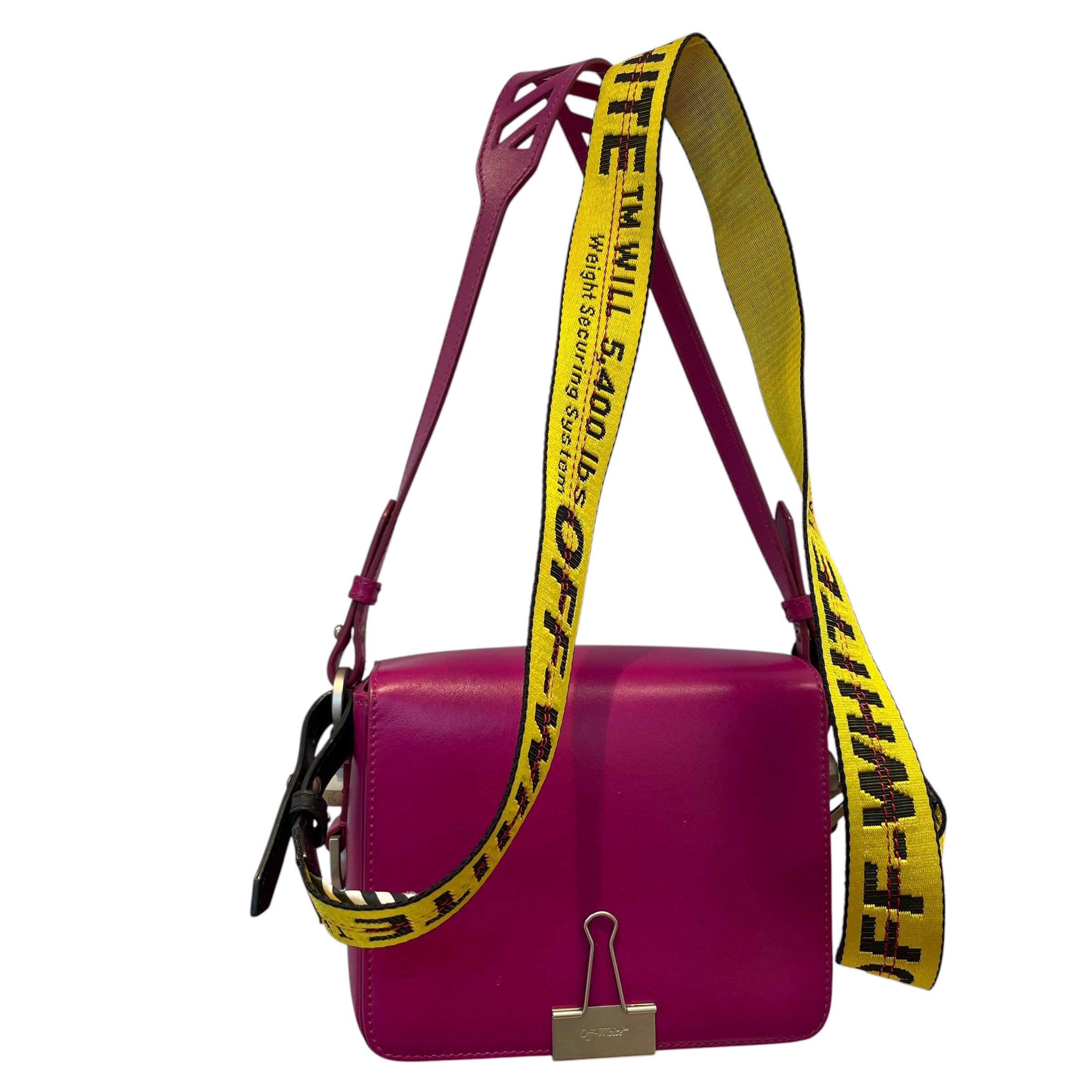 OFF-WHITE/Cross Body Bag/Leather/PNK/binder clip/yel strap/sil hard view 1