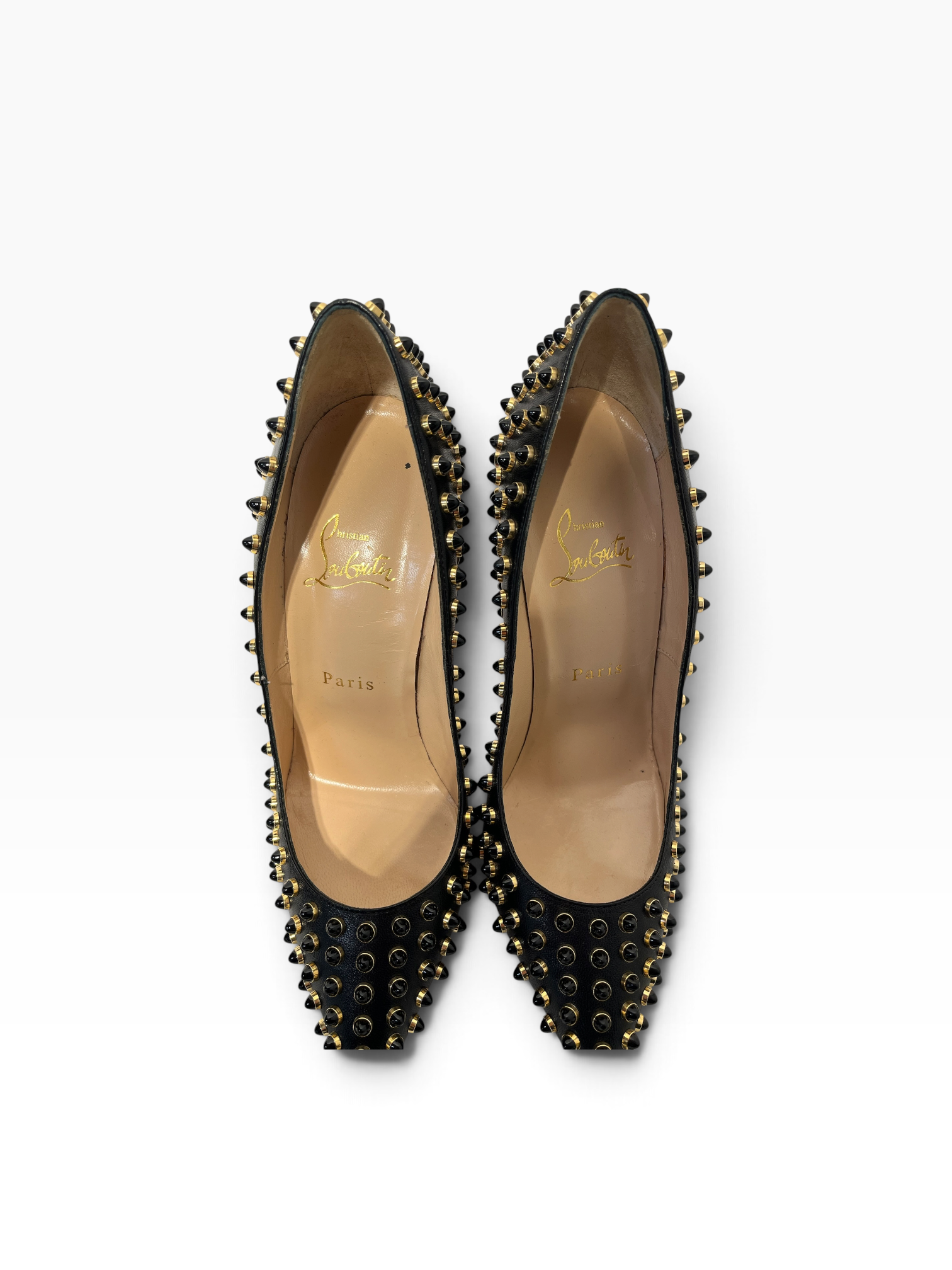 Christian Louboutin/Heels/EU 38/Leather/BLK/Gold Stud Follies Cabo Pump view 3