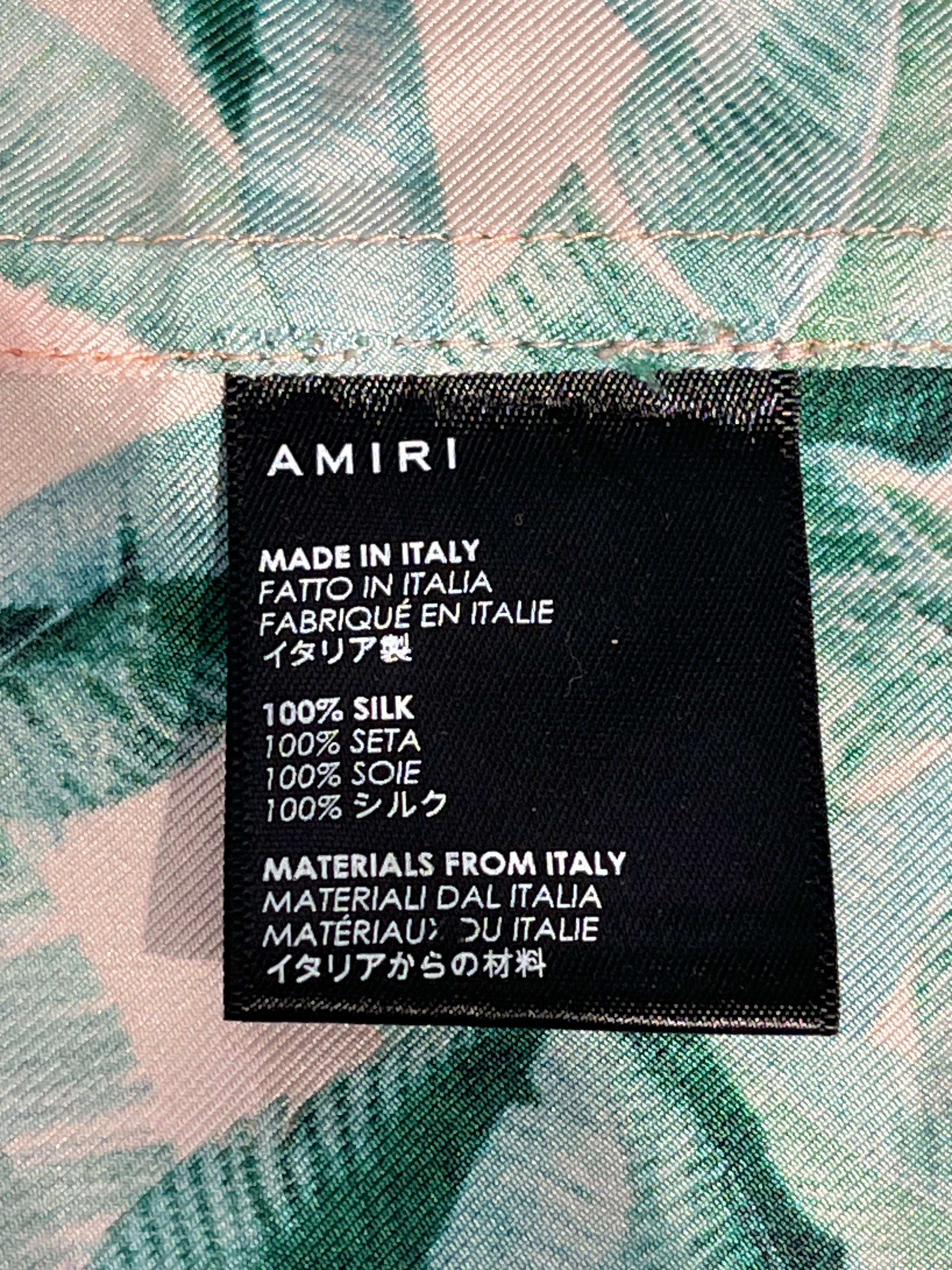 AMIRI/LS Shirt/M/Silk/GRN/Floral Pattern/banana leaf white buttons view 4