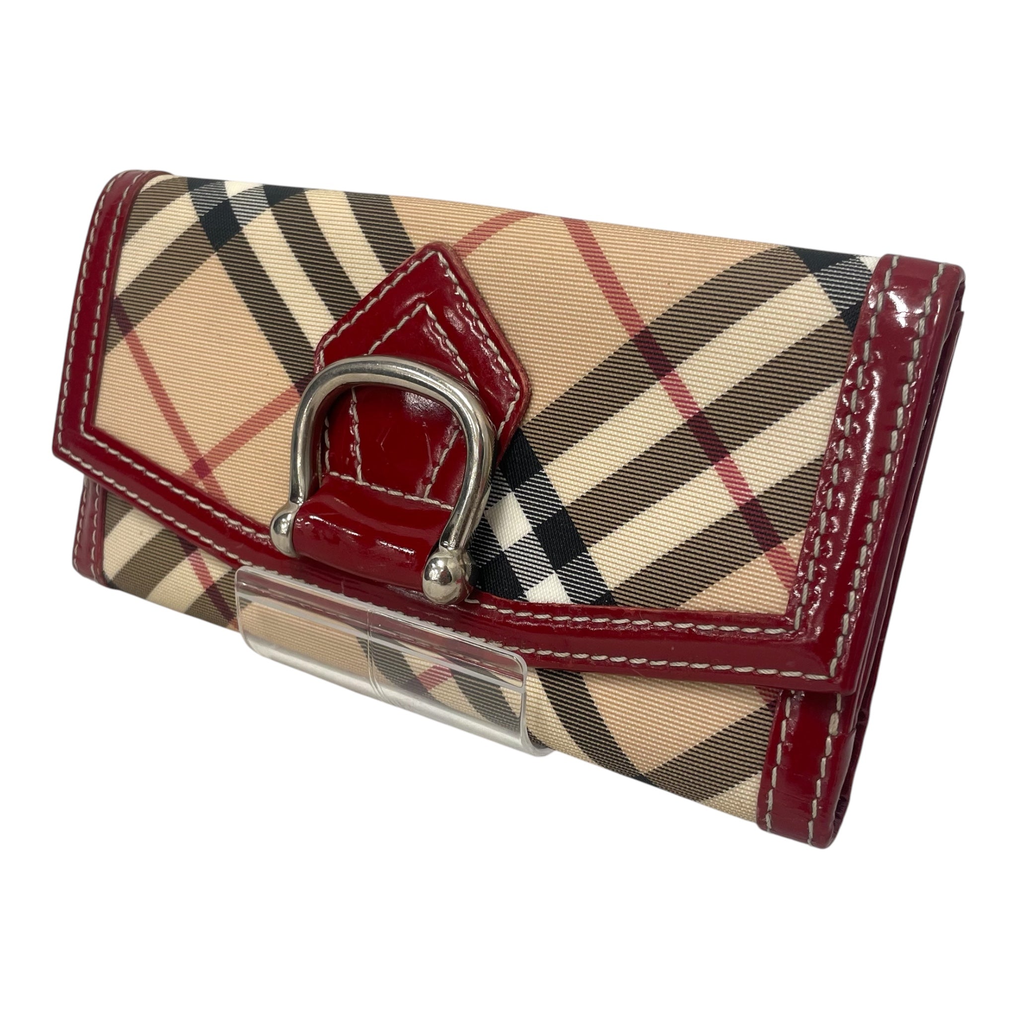 BURBERRY/Long Wallet/Plaid/Nylon/KHK/RED LTHR-STIR UP HARNESS view 1