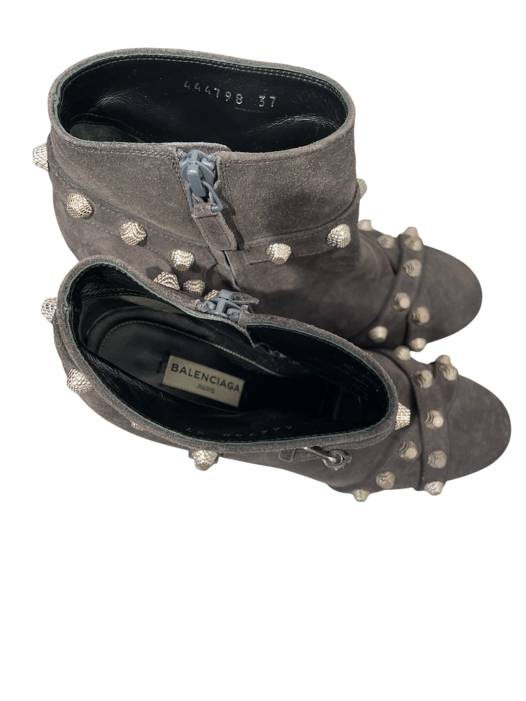 BALENCIAGA/Heels/EU 37/Suede/GRY/slv studs heel view 3