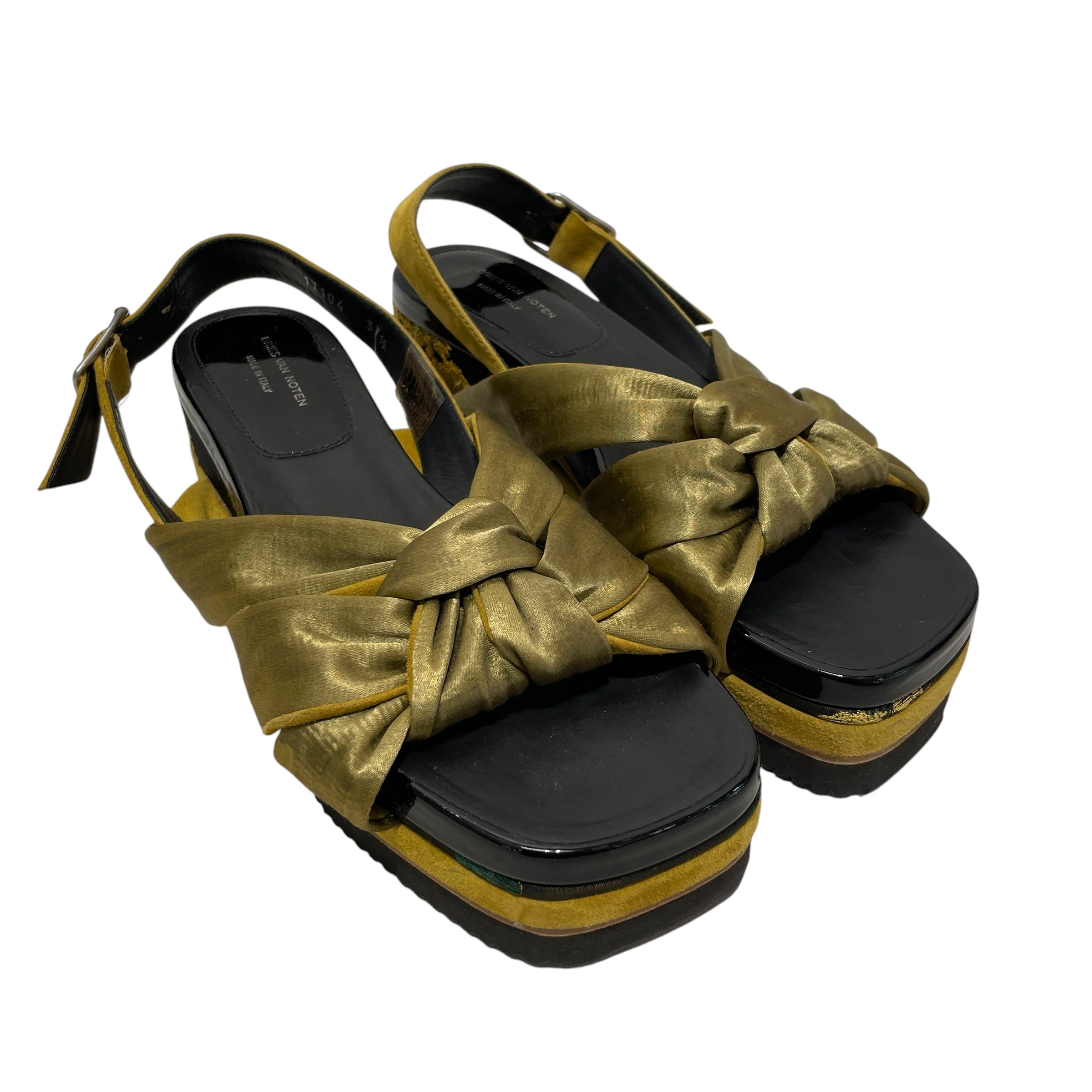 DRIES VAN NOTEN/Sandals/EU 37.5/Silk/YEL/Open-Toe/satain colorblock slingback view 1