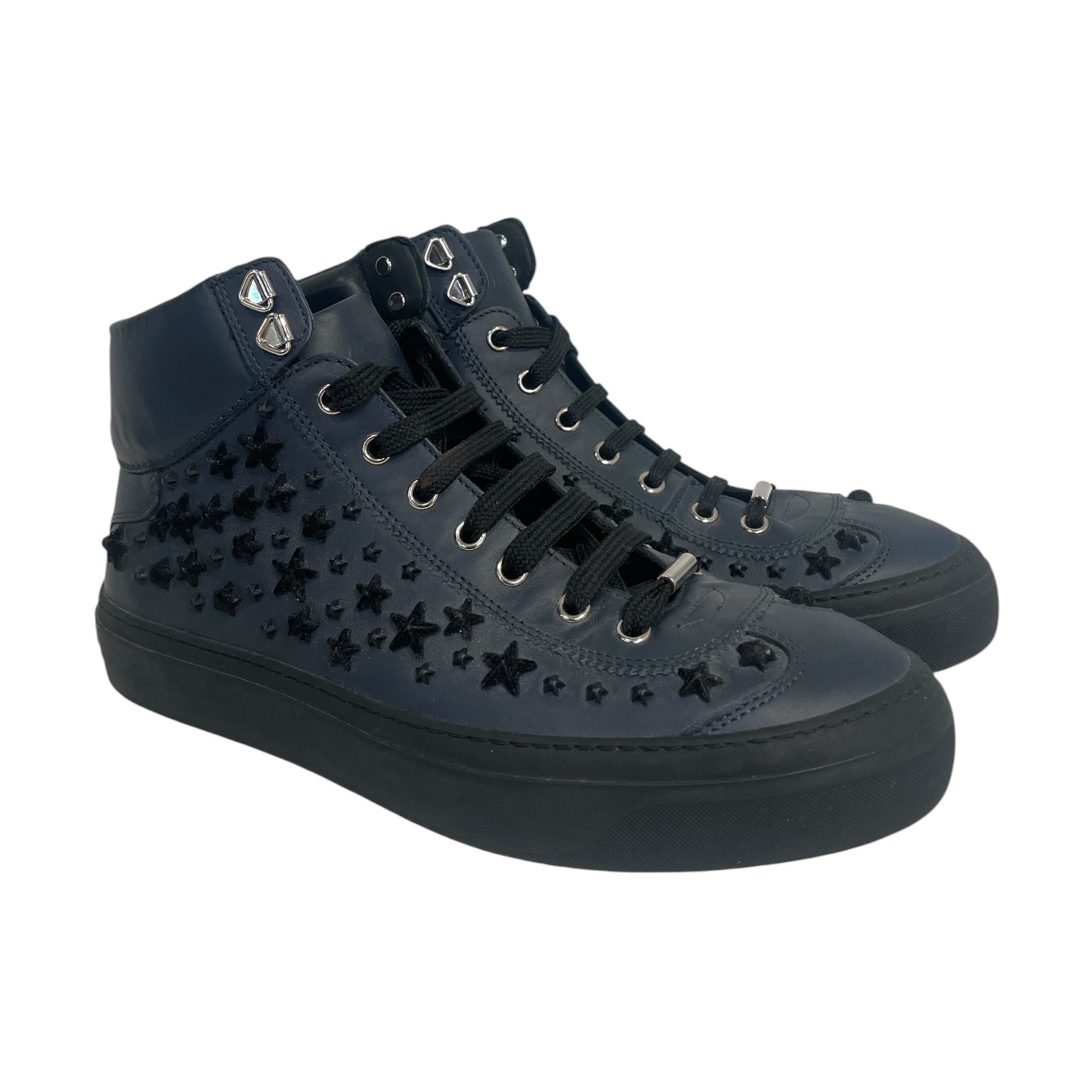 JIMMY CHOO/Hi-Sneakers/US 8/All Over Print/Leather/BLK/STARS view 1
