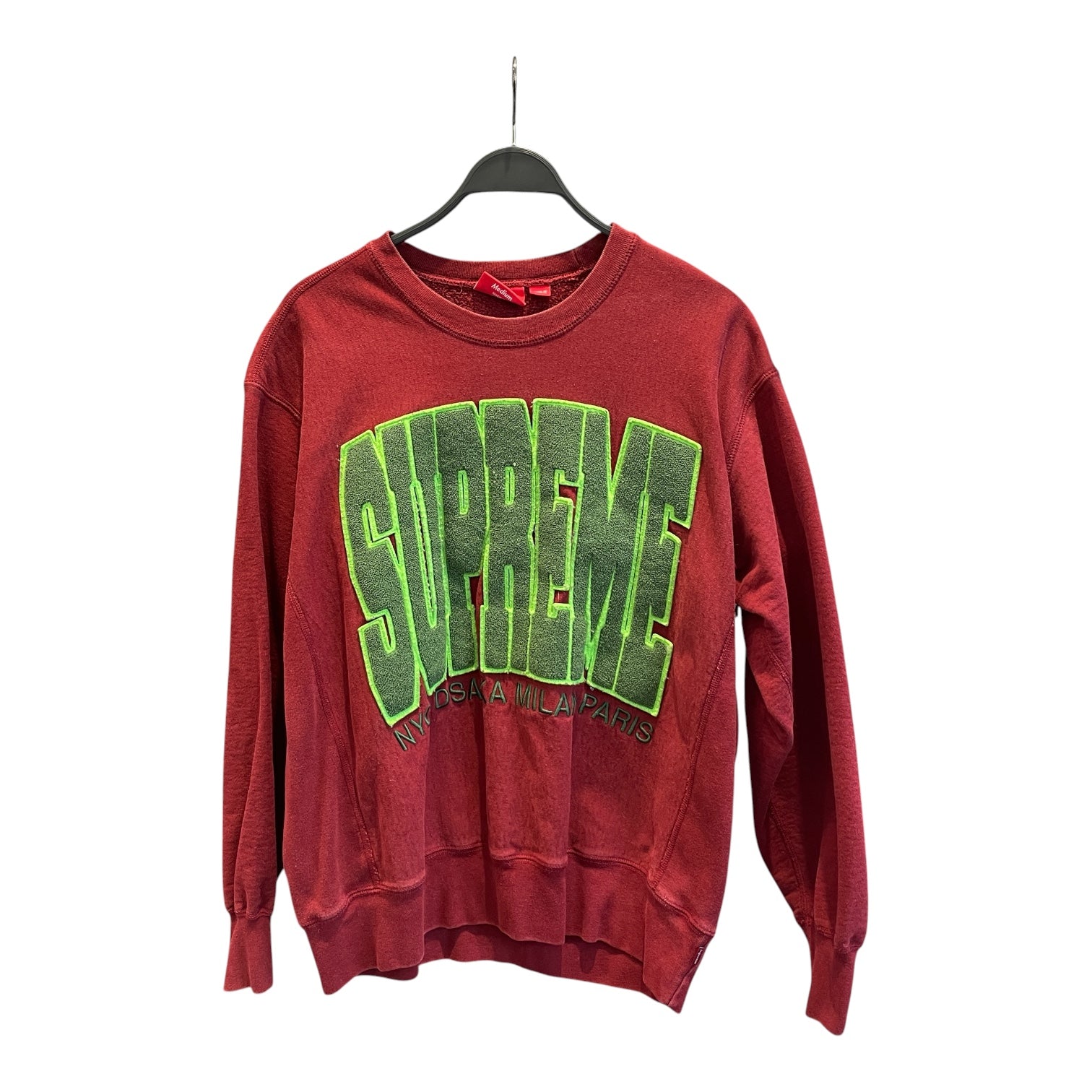 Supreme/Sweatshirt/M/Graphic/Cotton/RED/green tuffed logo view 1